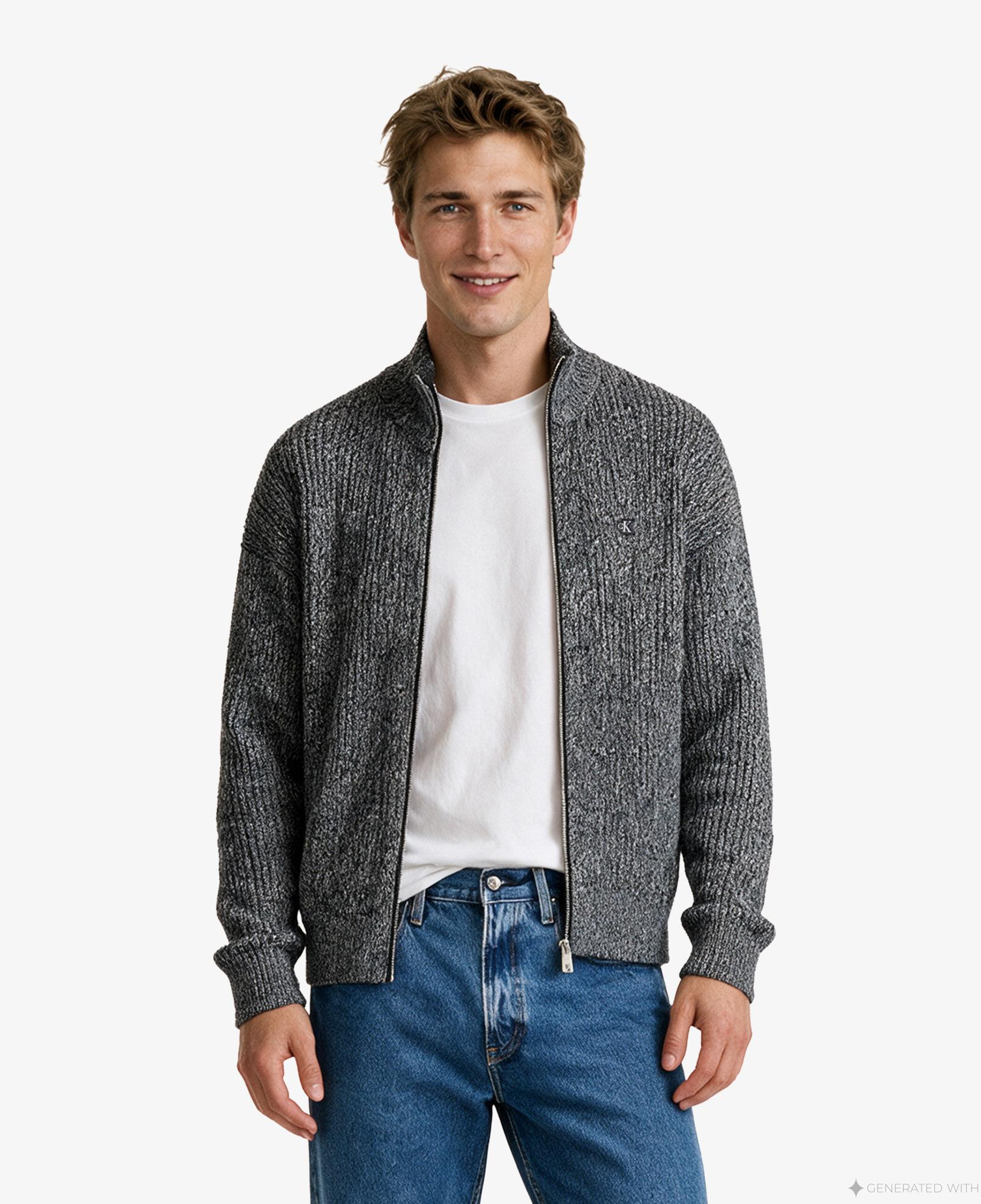Calvin Klein Vertıcal Texture Cotton Erkek Mavi Triko