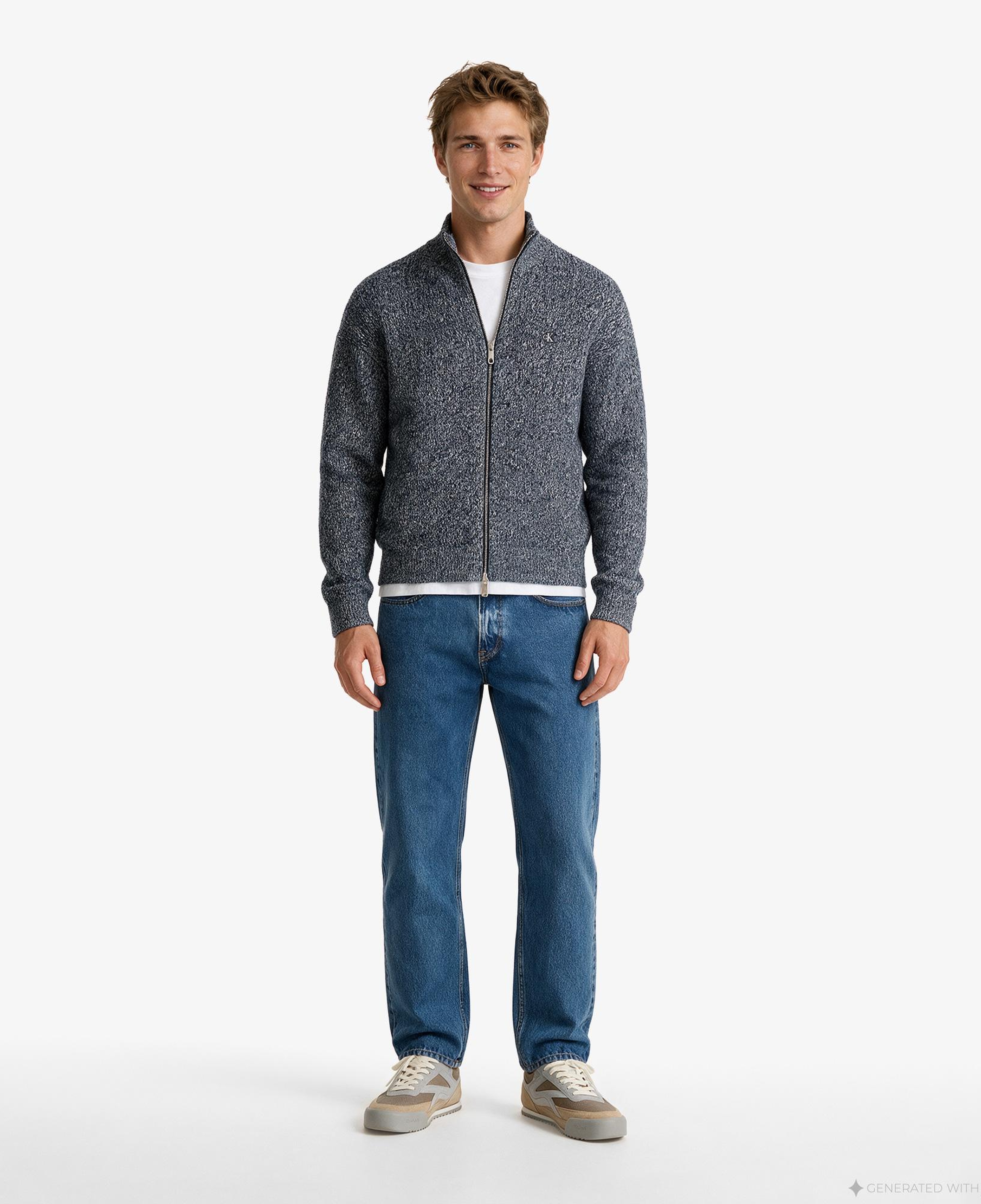 Calvin Klein Vertıcal Texture Cotton Erkek Mavi Triko
