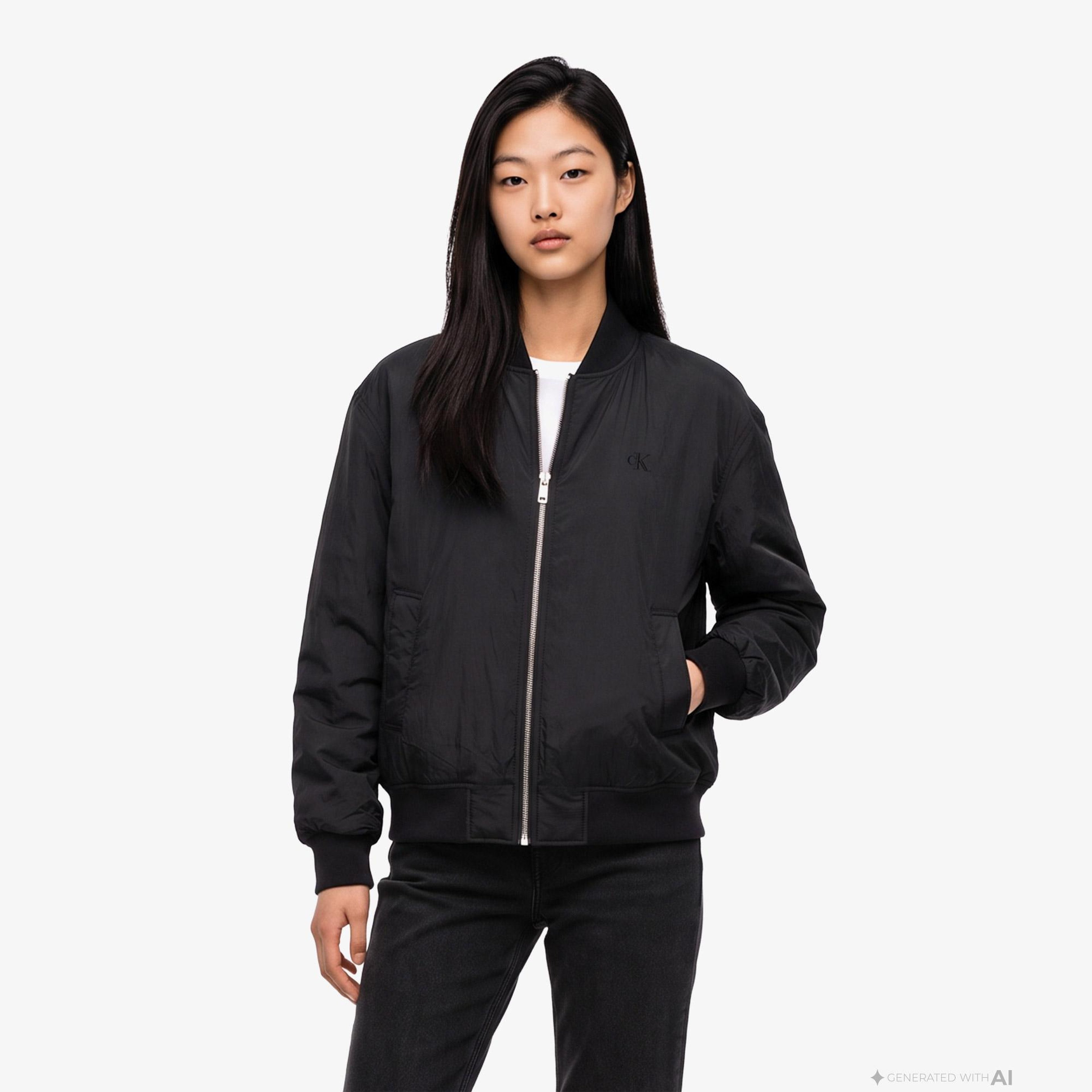 Calvin Klein Essential Nylon Bomber Kadın Siyah Ceket
