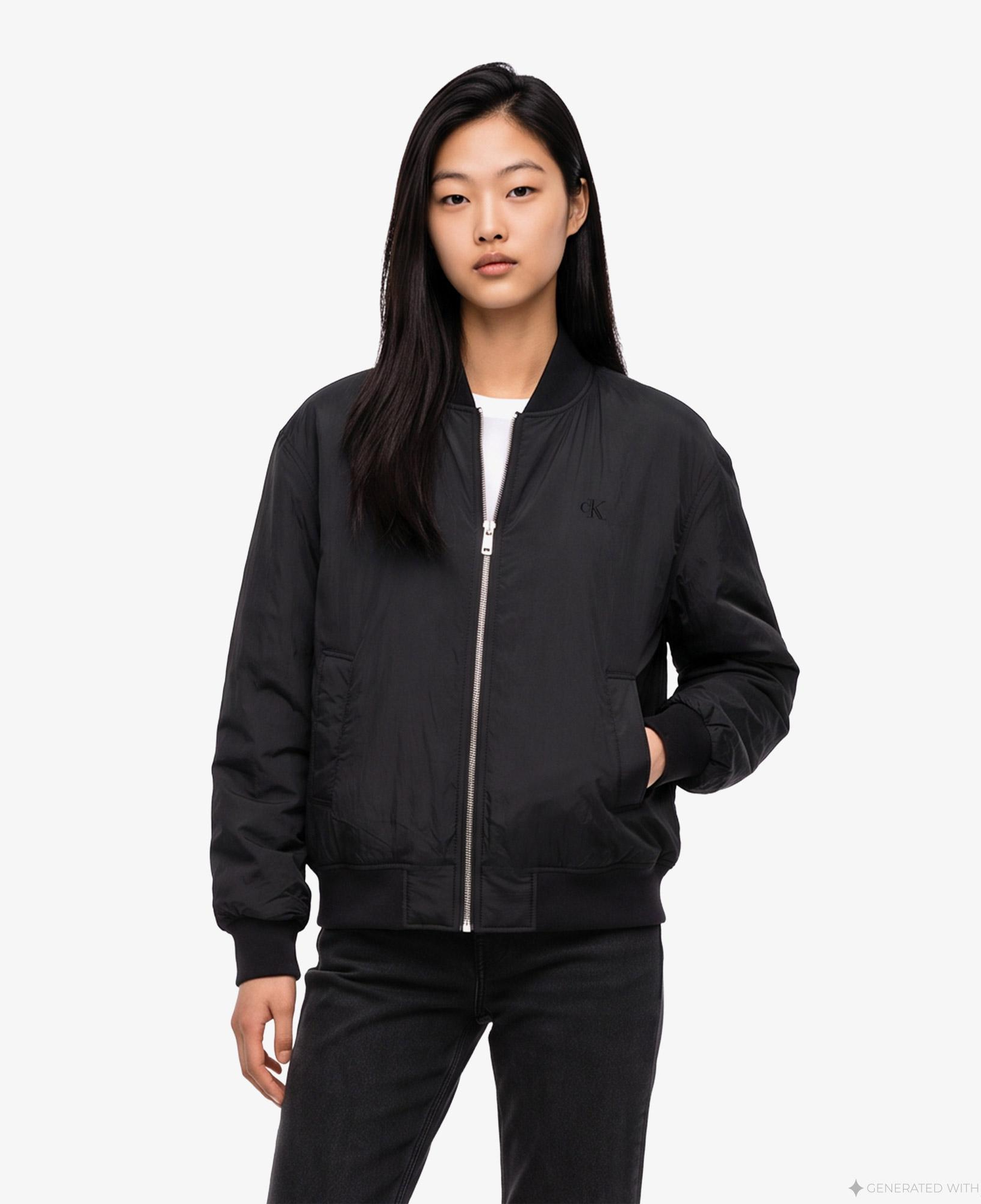 Calvin Klein Essential Nylon Bomber Kadın Siyah Ceket