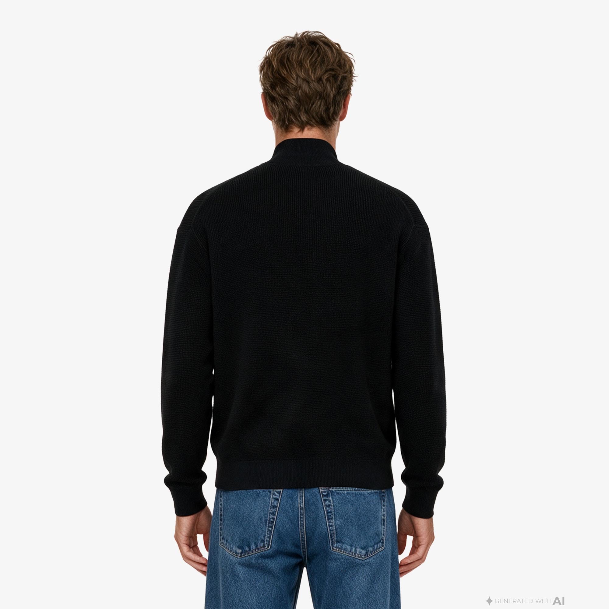 Calvin Klein Cotton Waffle Quarter Zip Erkek Siyah Triko