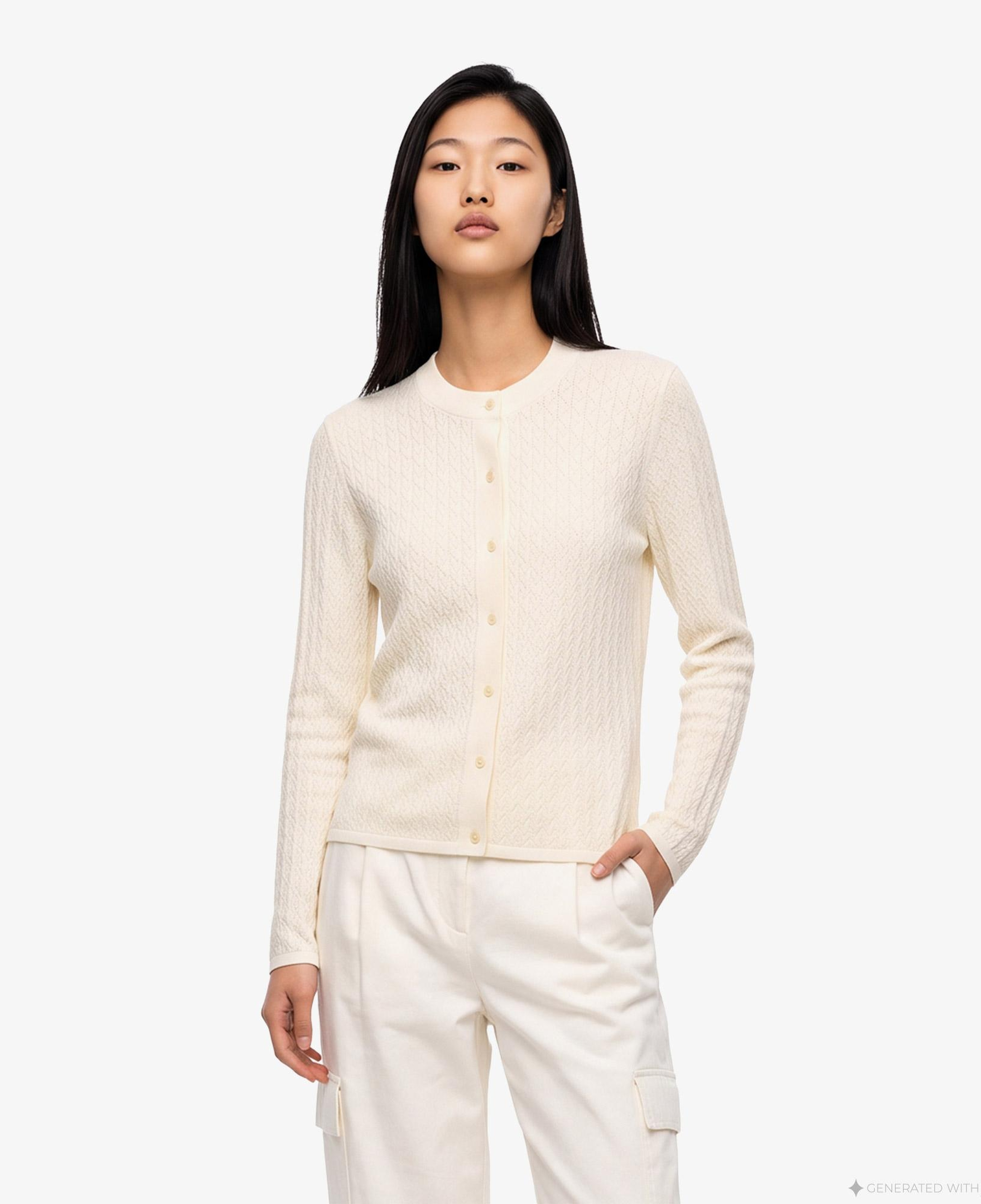 Calvin Klein Pointelle Cardigan Kadın Beyaz Triko