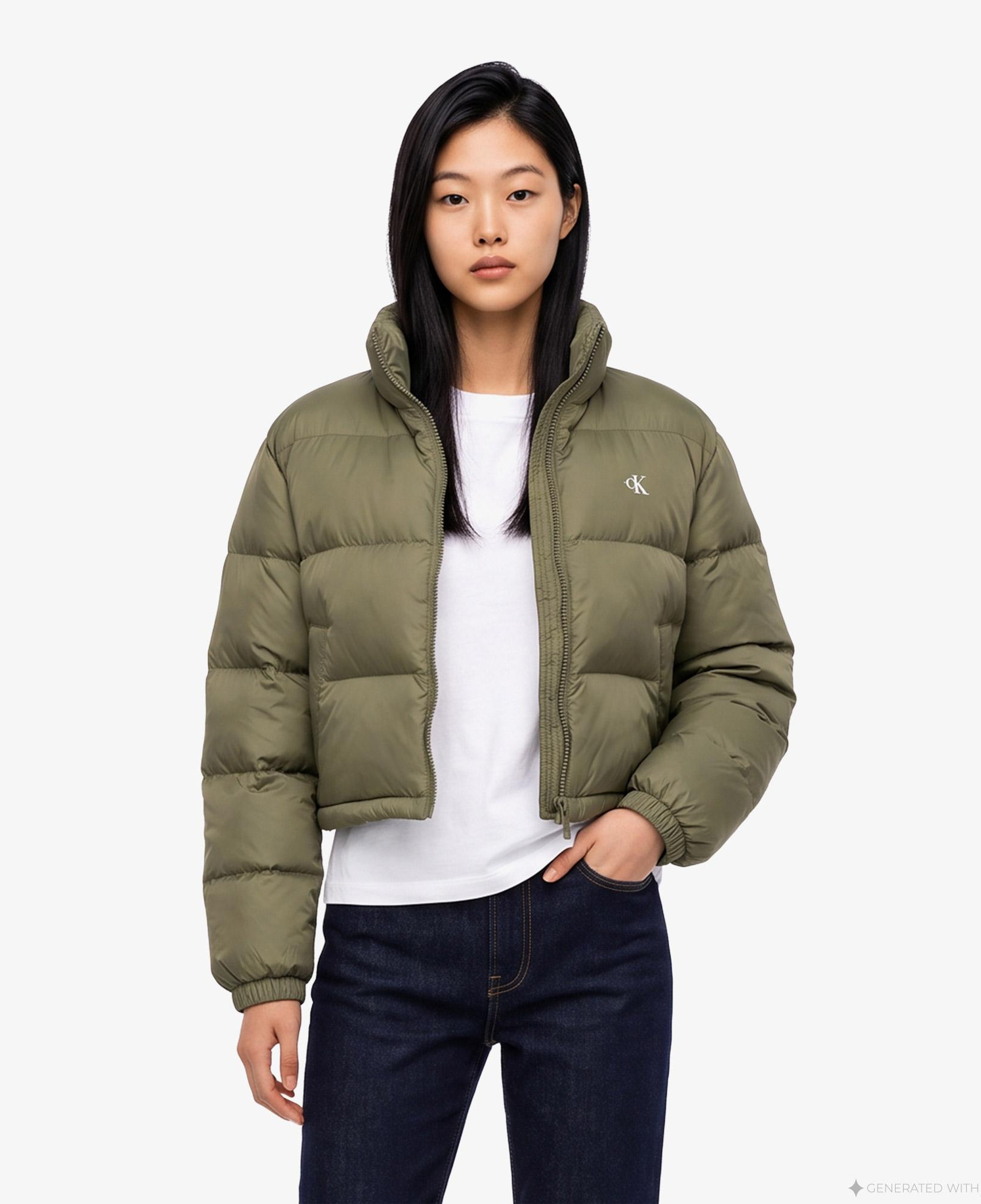 Calvin Klein Essential Crop Puffer Kadın Bej Ceket
