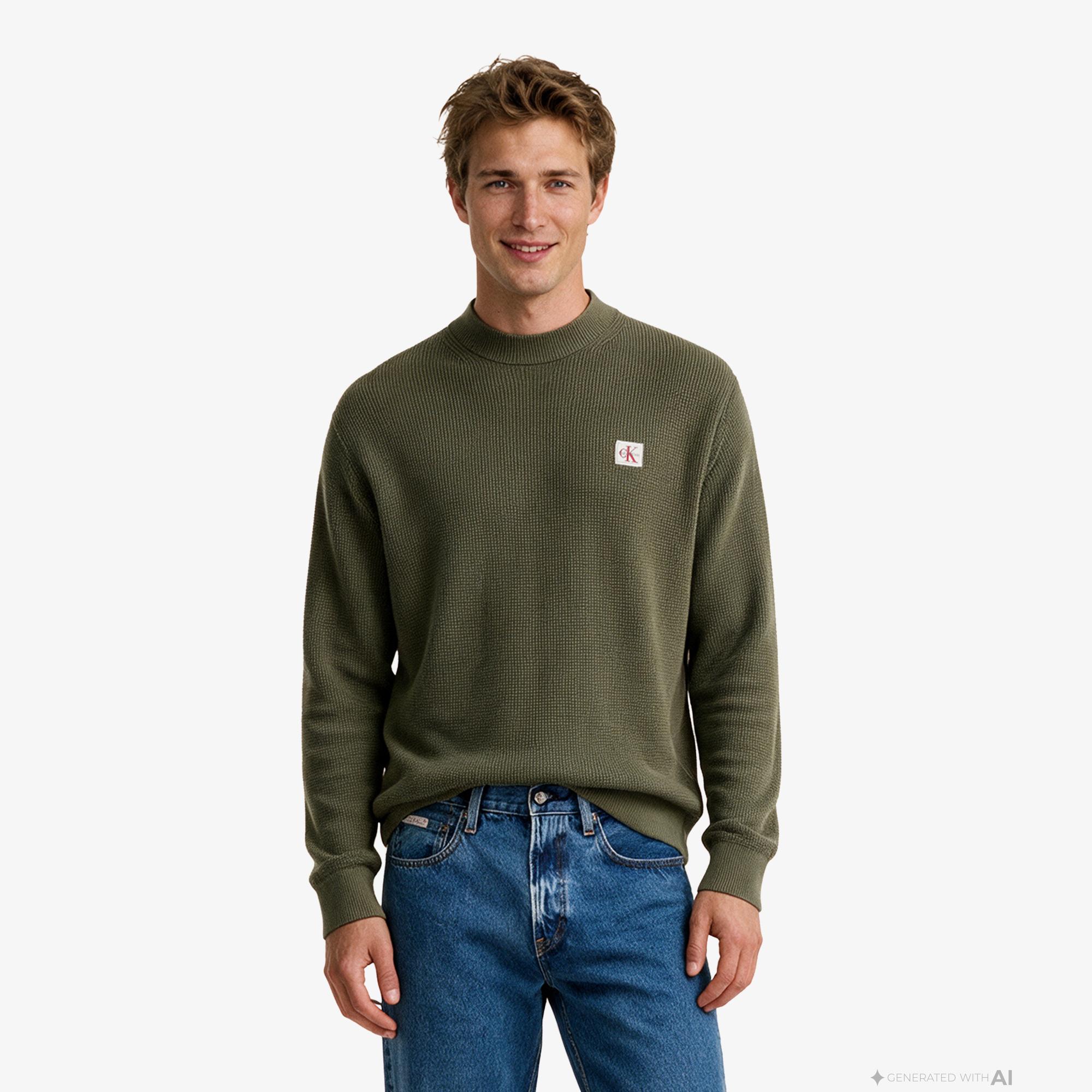 Calvin Klein Cotton Waffle Erkek Bej Triko