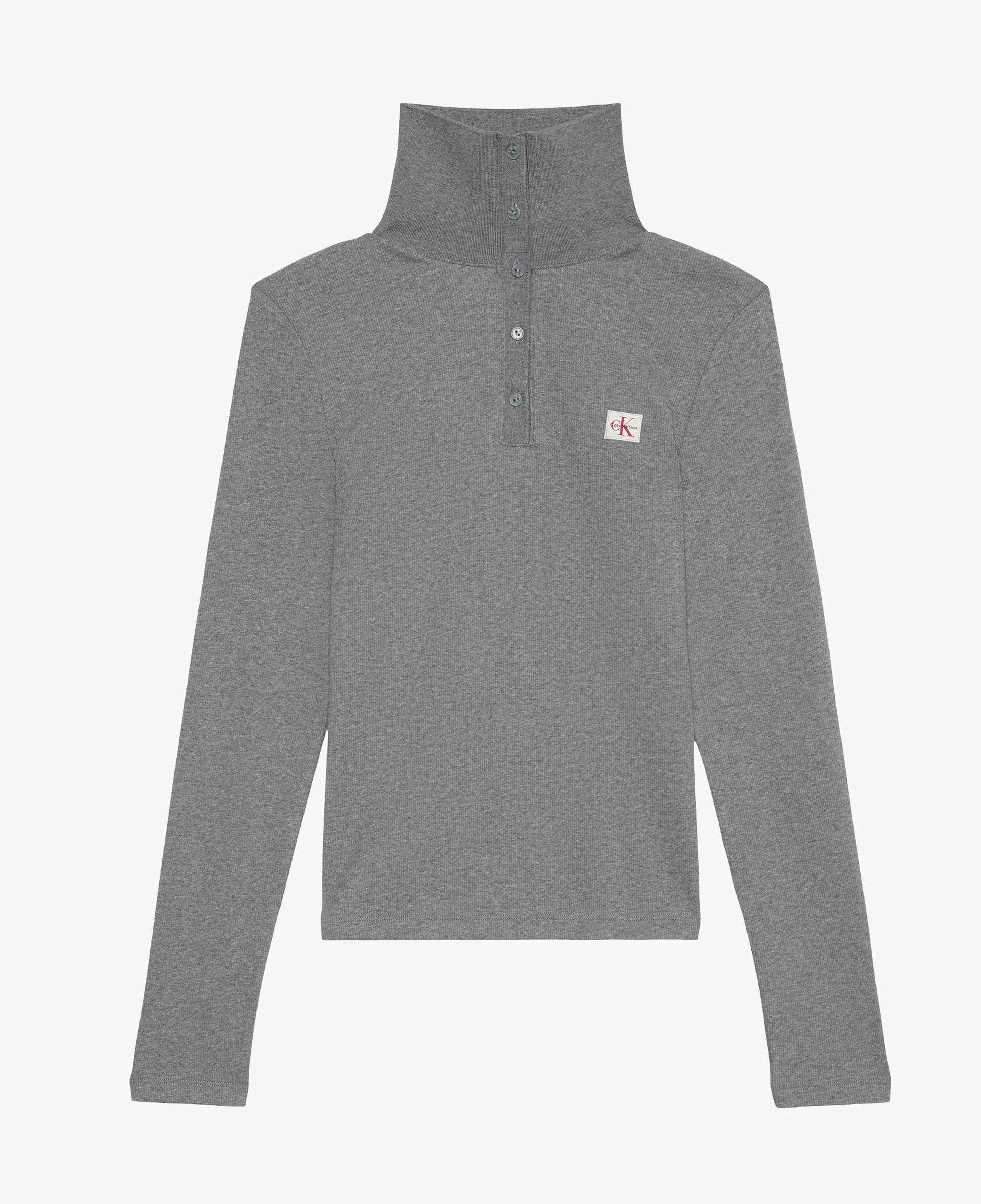 Calvin Klein Woven Label Henley Kadın Gri T-Shirt