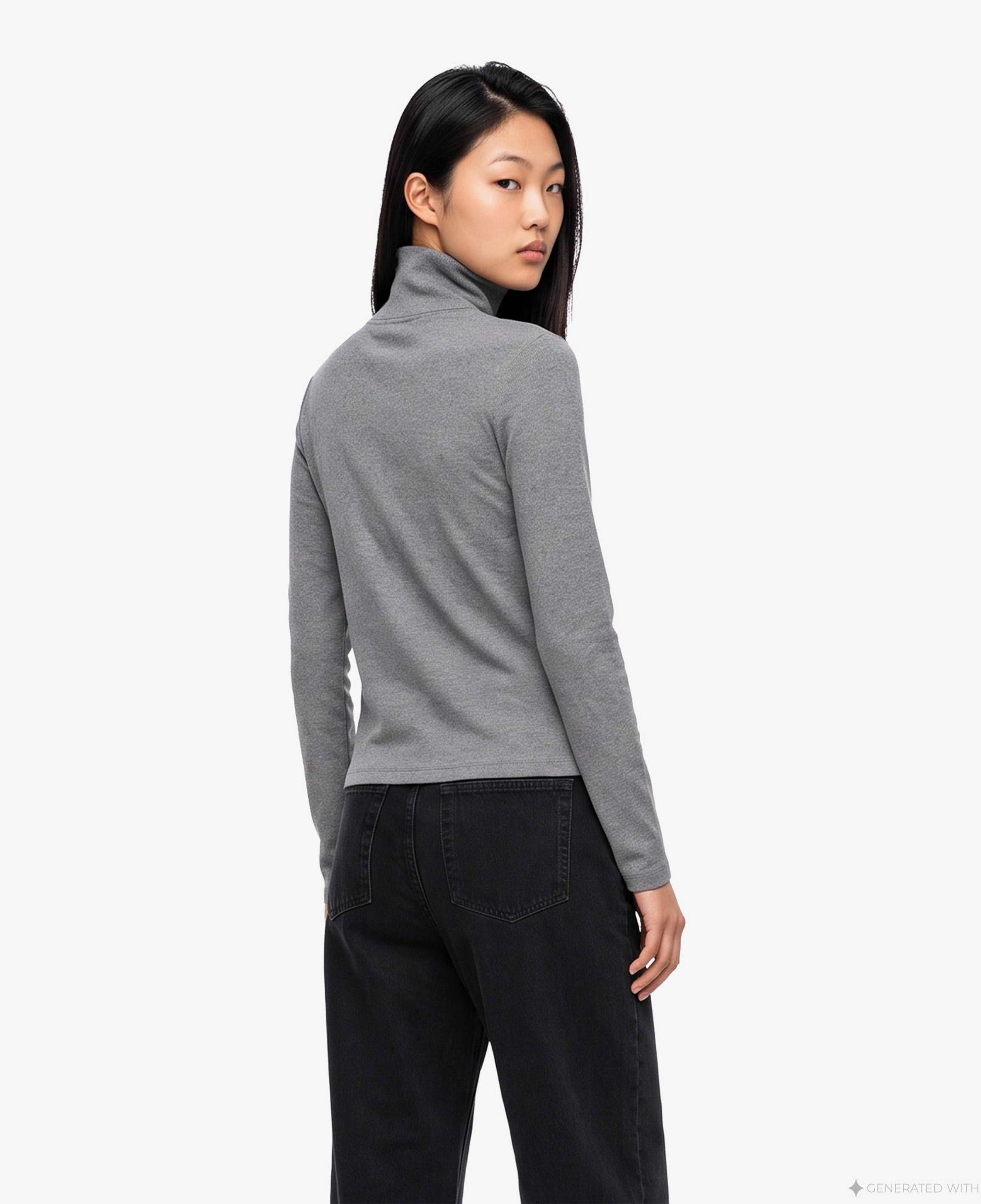 Calvin Klein Woven Label Henley Kadın Gri T-Shirt