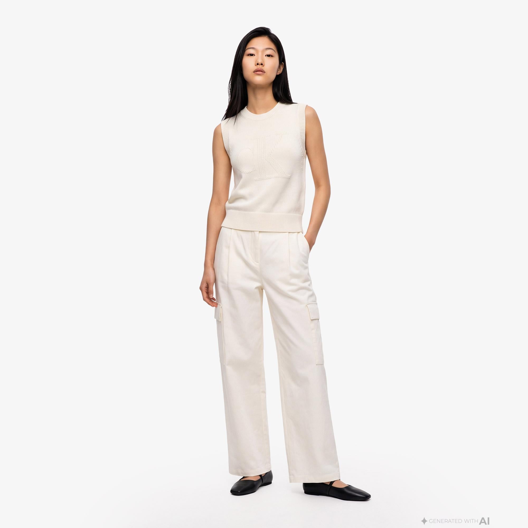 Calvin Klein Logo Tank Kadın Beyaz Triko