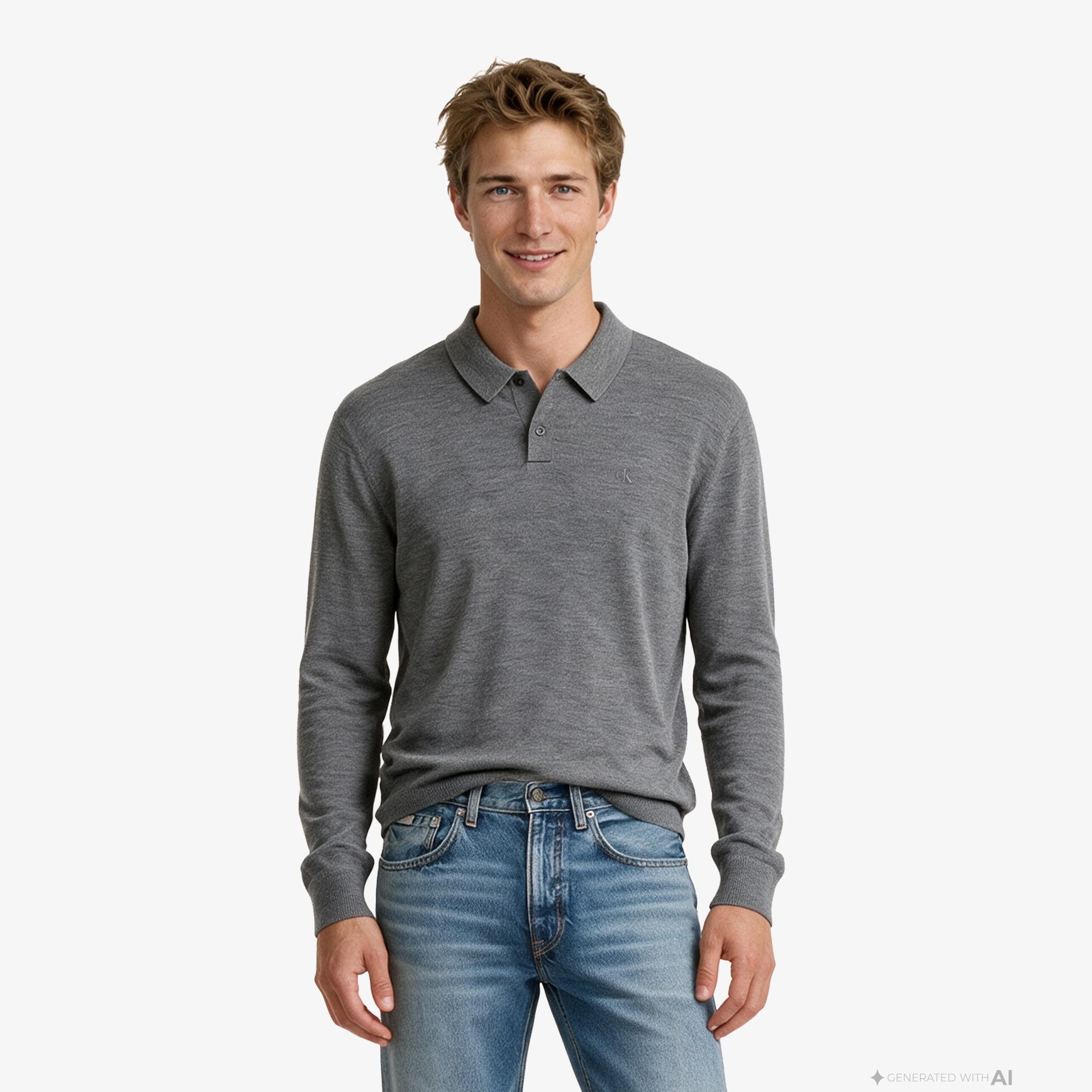 Calvin Klein Merino Erkek Gri Triko