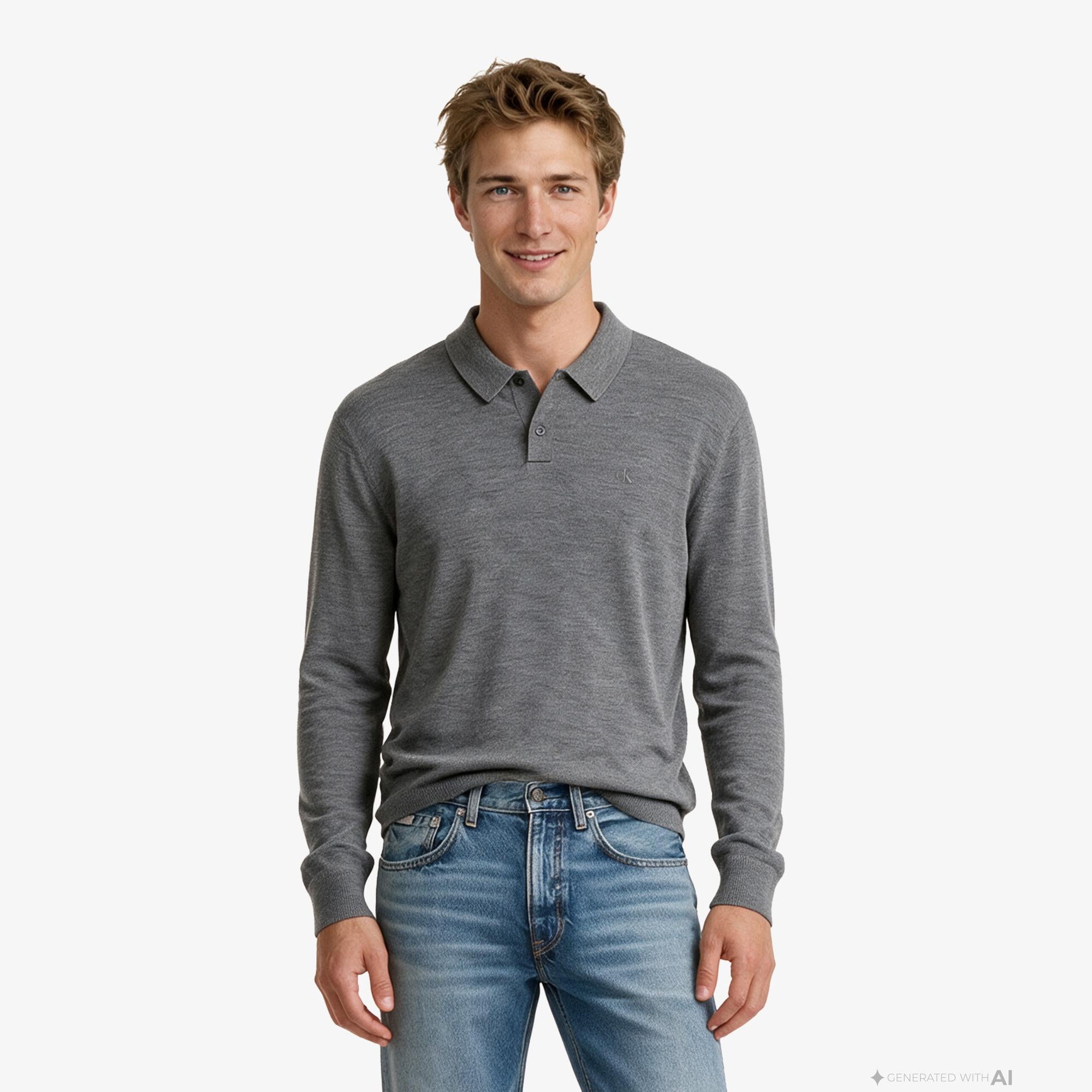 Calvin Klein Merino Erkek Gri Triko
