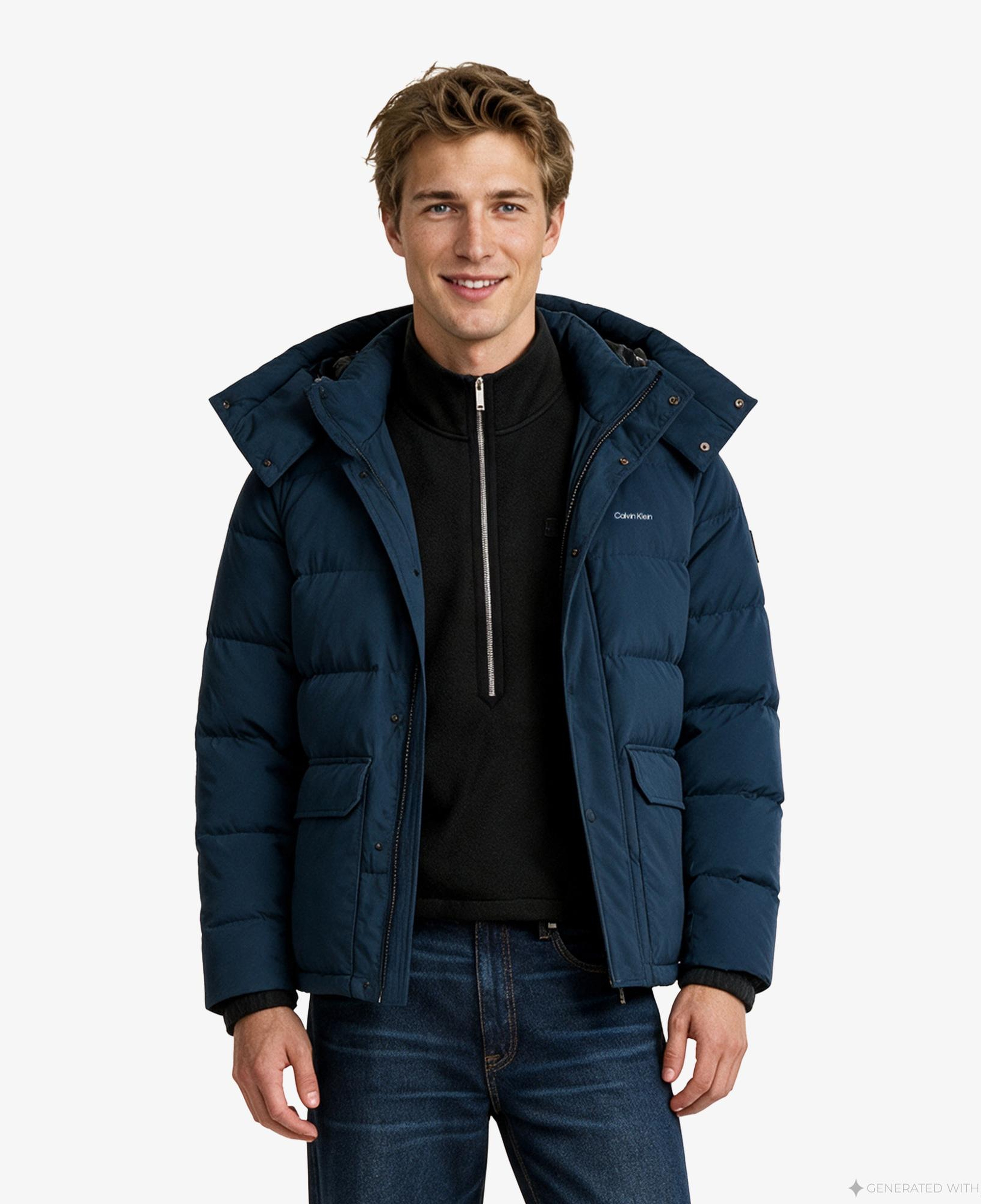 Calvin Klein Matte Down Puffer Erkek Mavi Ceket