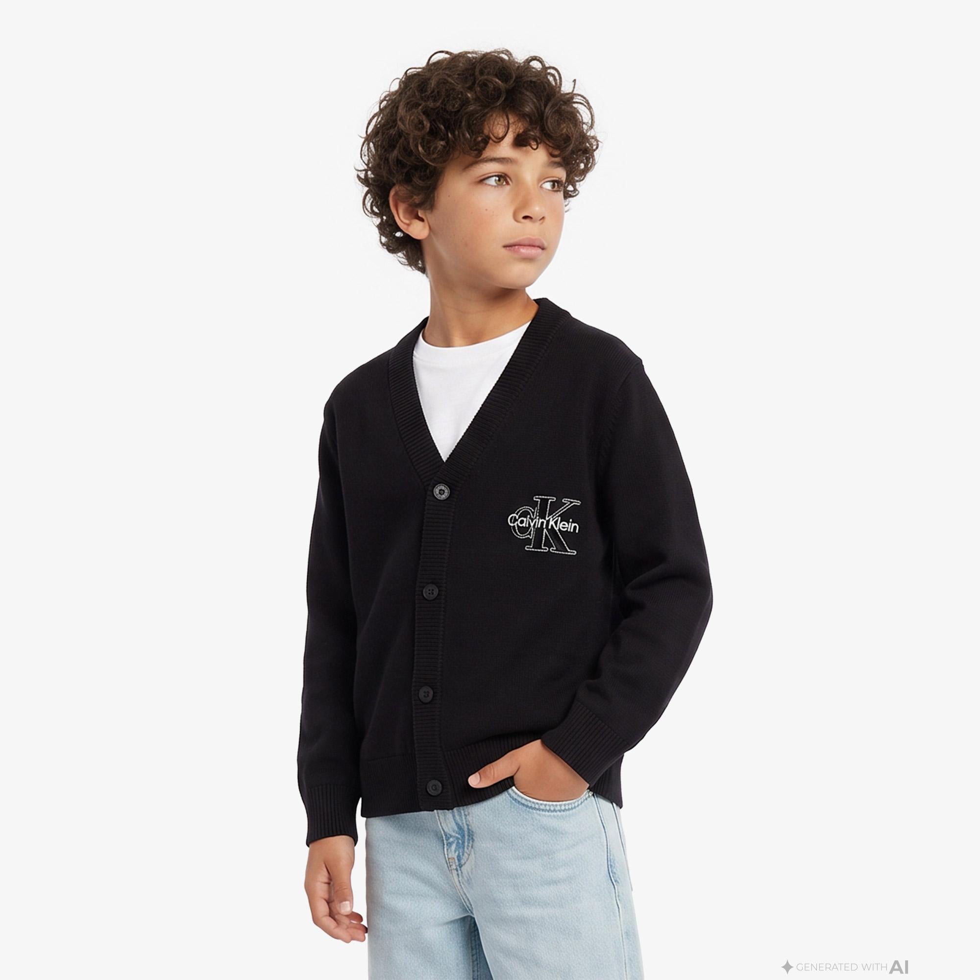 Calvin Klein Monologo Varsity Cardigan Çocuk Siyah Triko
