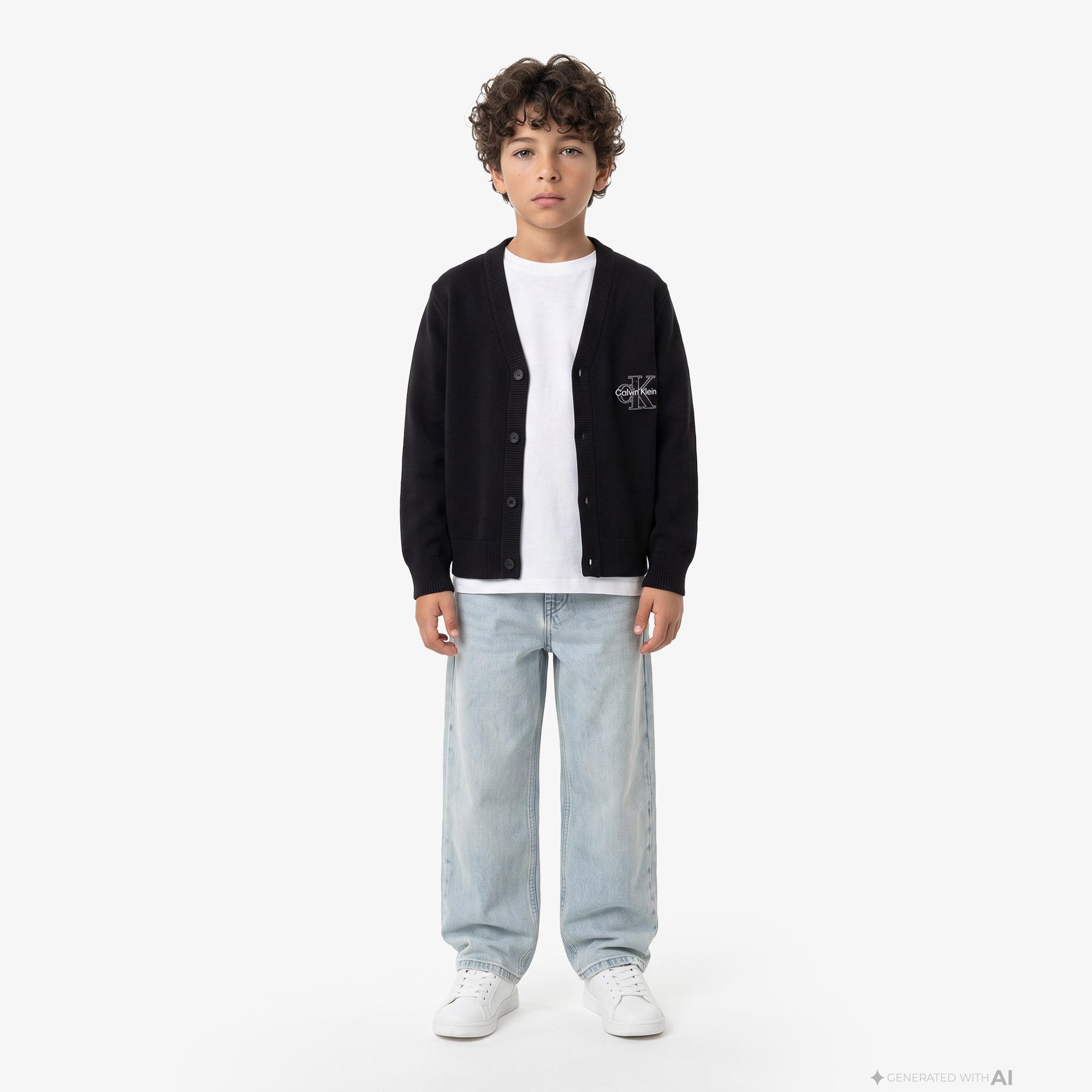 Calvin Klein Monologo Varsity Cardigan Çocuk Siyah Triko