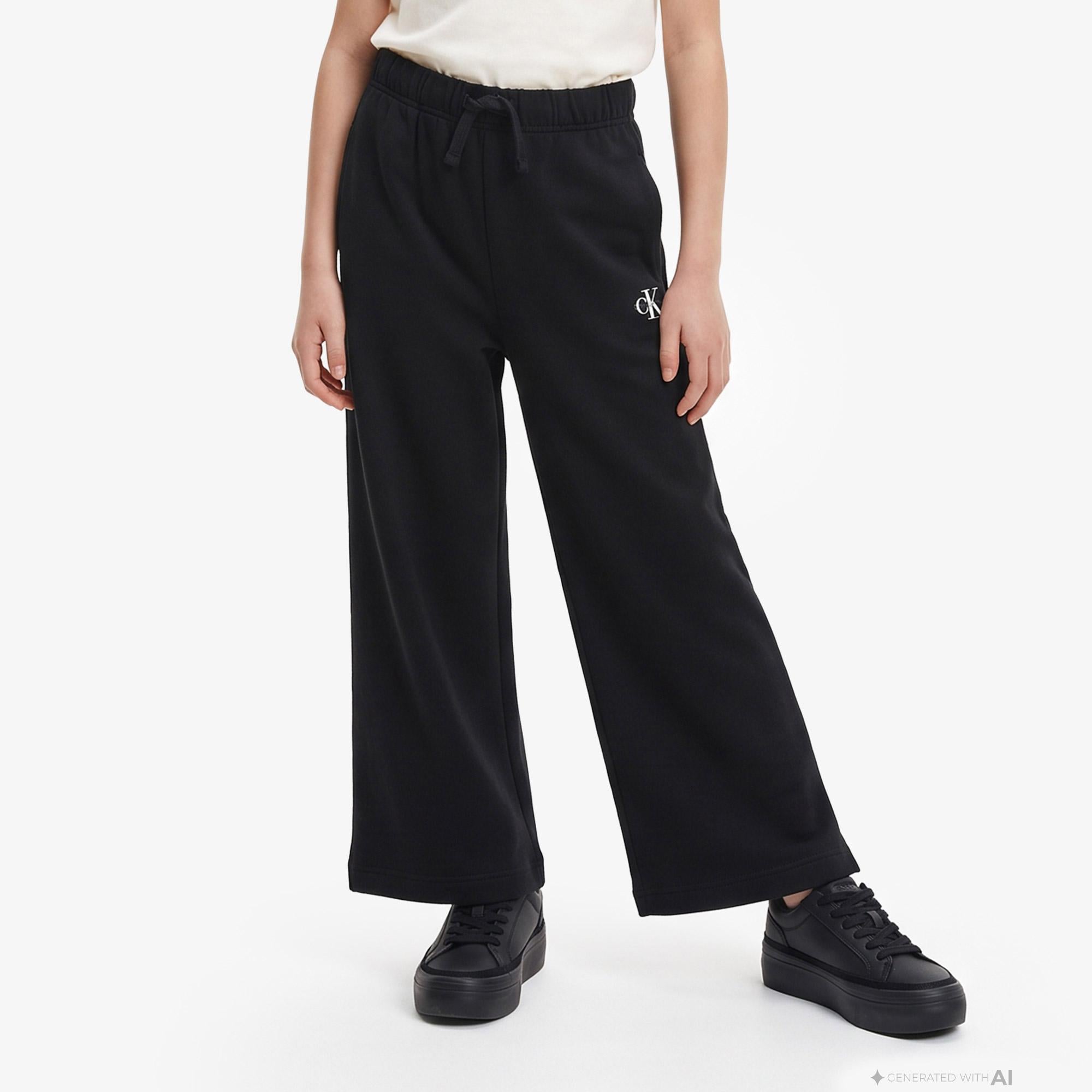 Calvin Klein Logo Wide Leg Çocuk Siyah Eşofman Altı