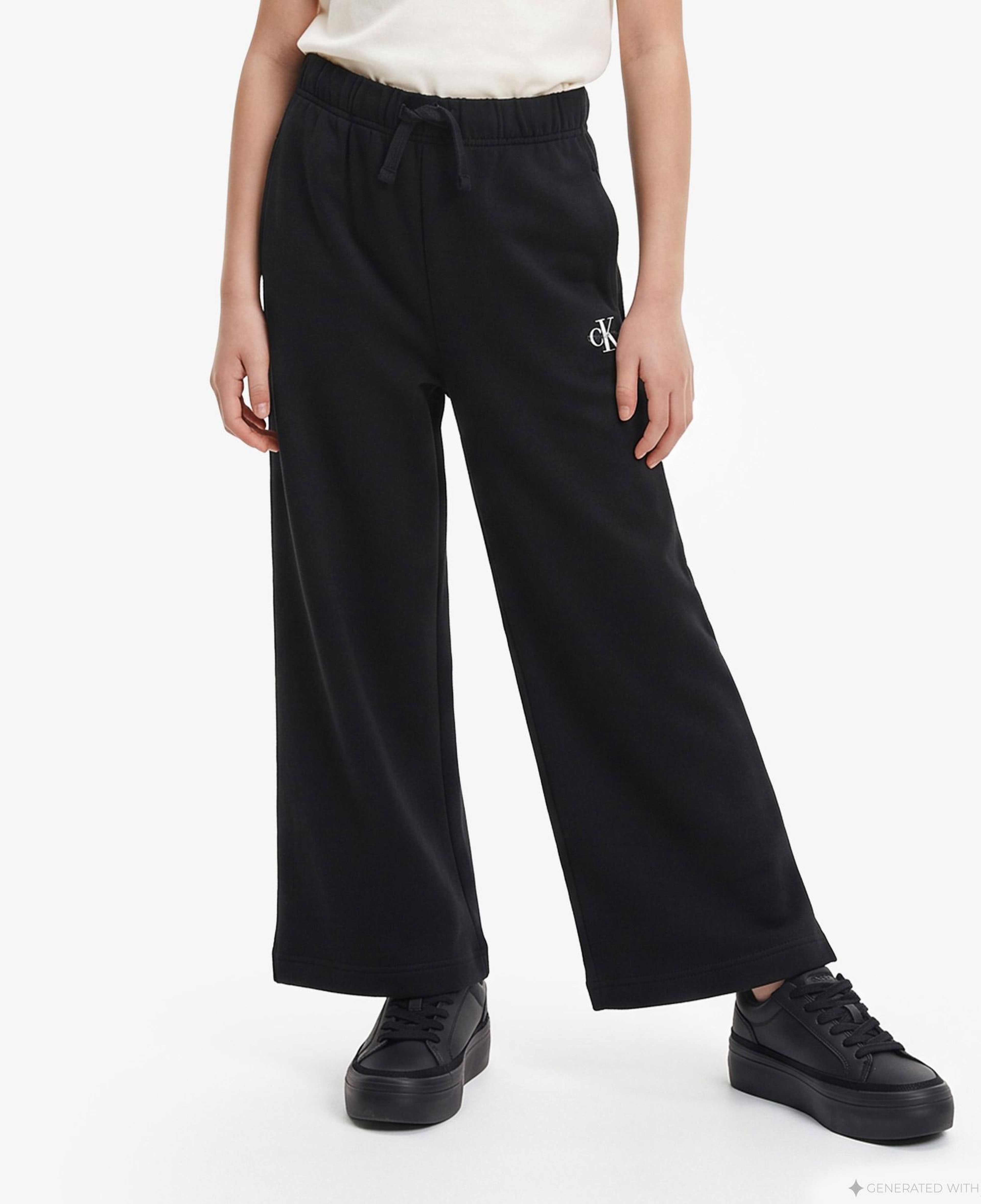 Calvin Klein Logo Wide Leg Çocuk Siyah Eşofman Altı