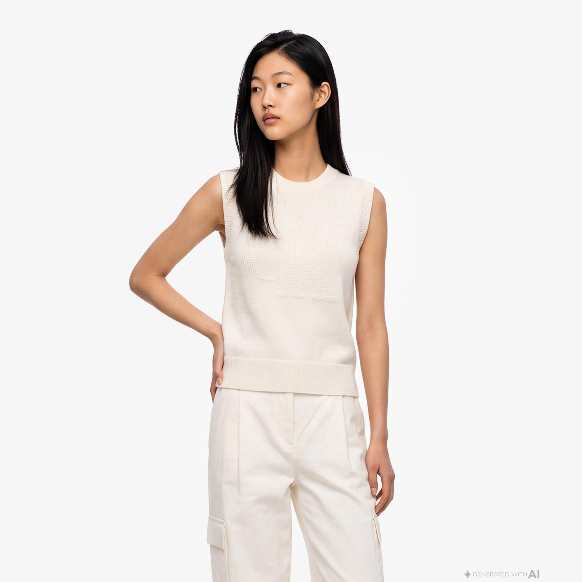 Calvin Klein Logo Tank Kadın Beyaz Triko