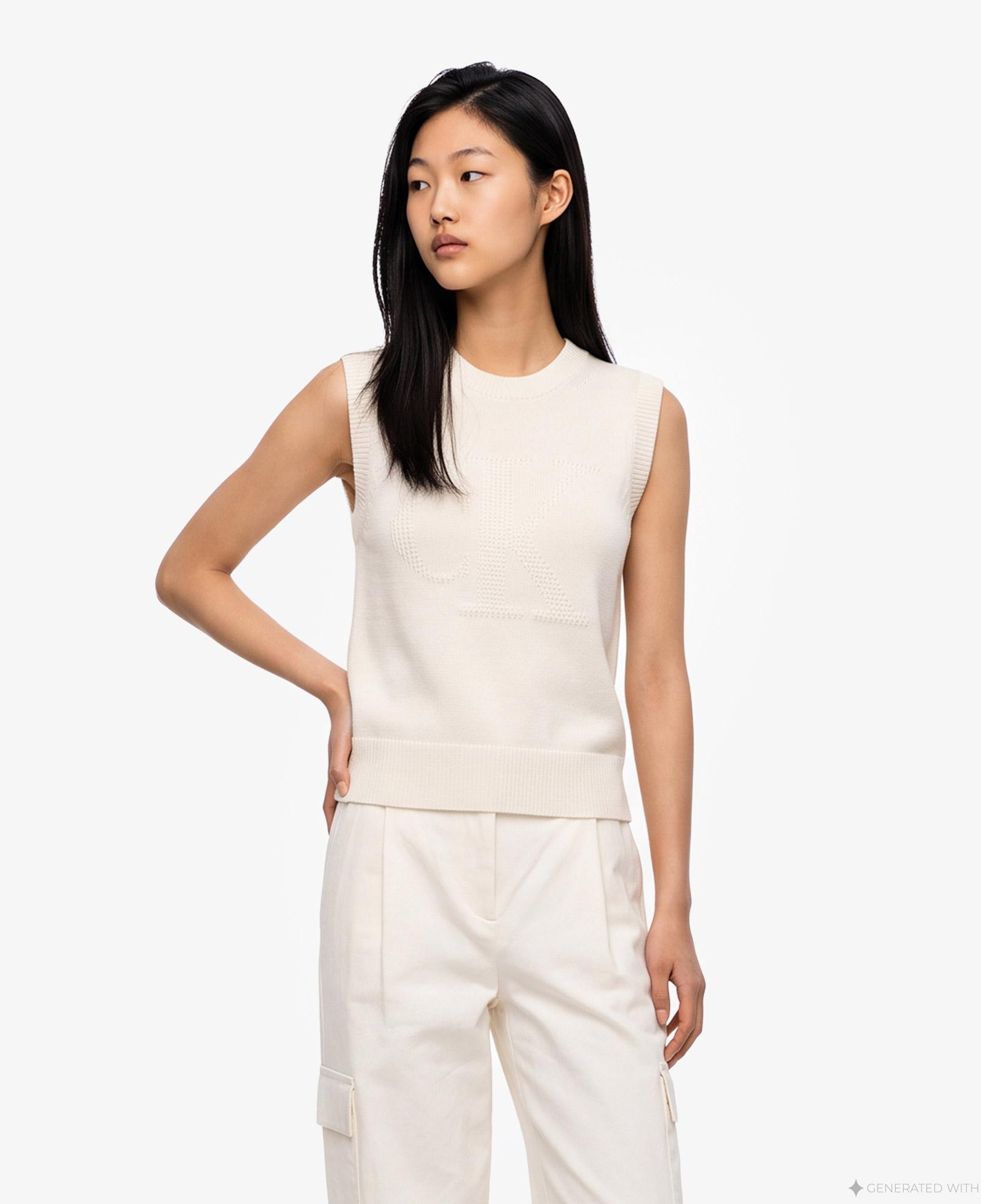 Calvin Klein Logo Tank Kadın Beyaz Triko
