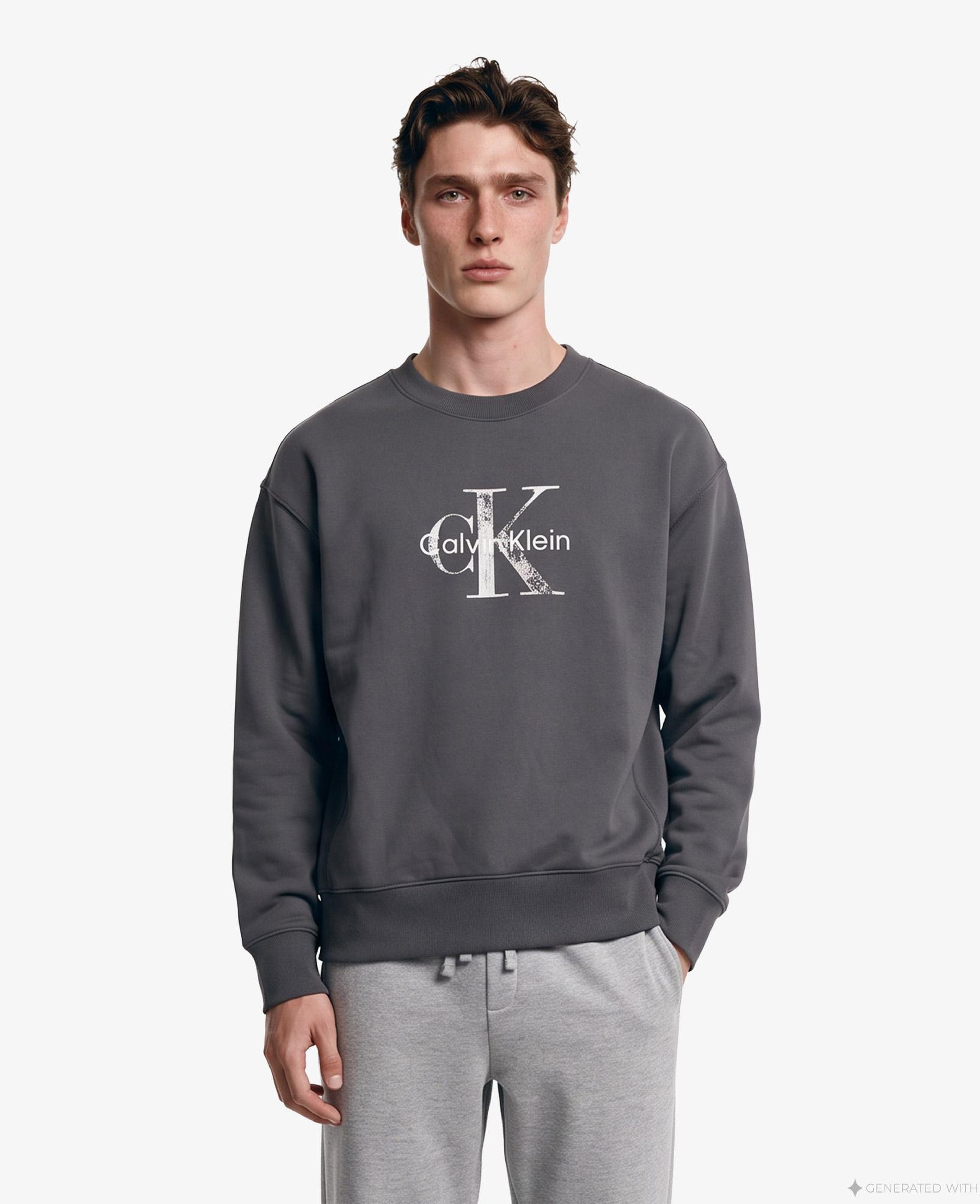 Calvin Klein Premium Terry Painted Monologo Erkek Gri Sweatshirt