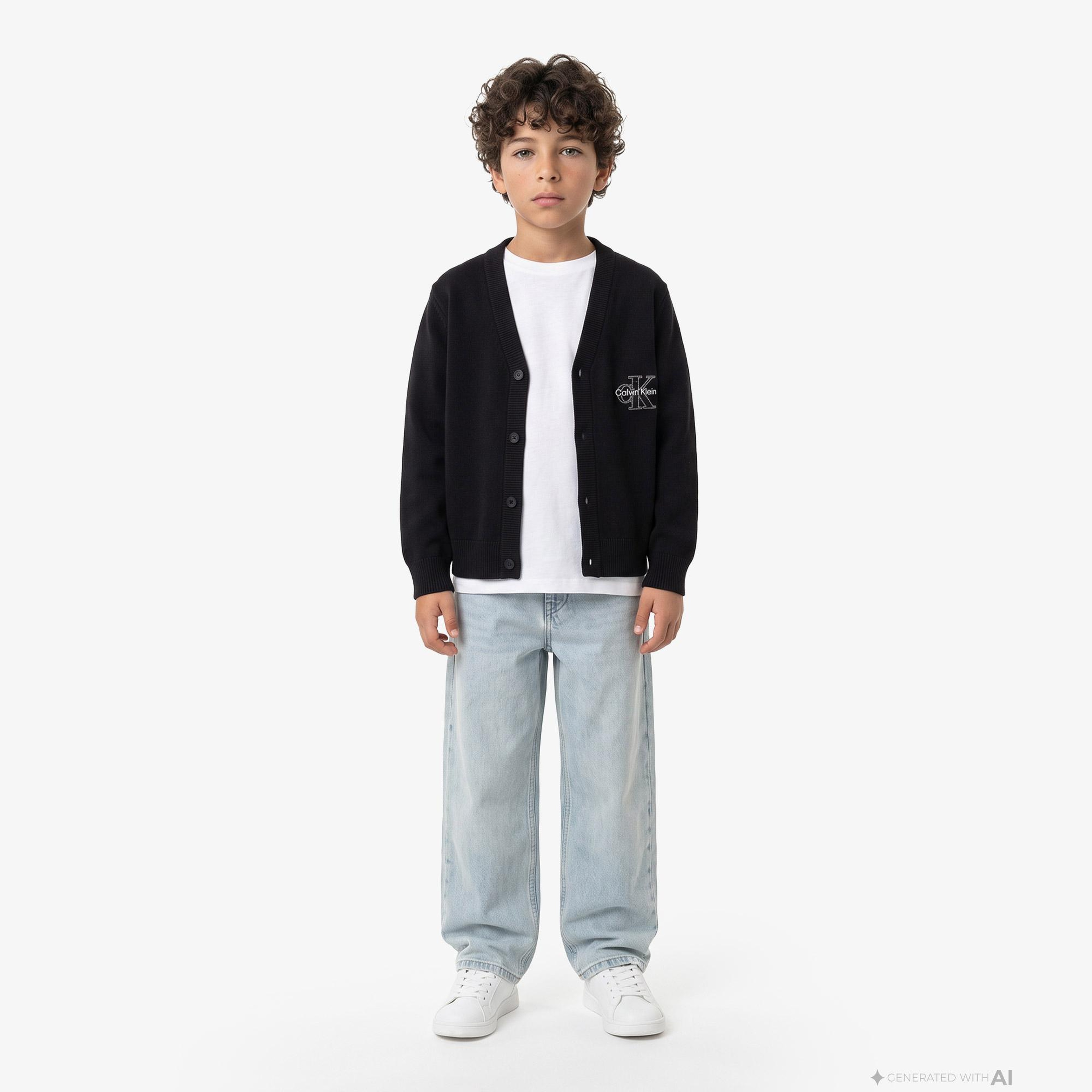 Calvin Klein Monologo Varsity Cardigan Çocuk Siyah Triko