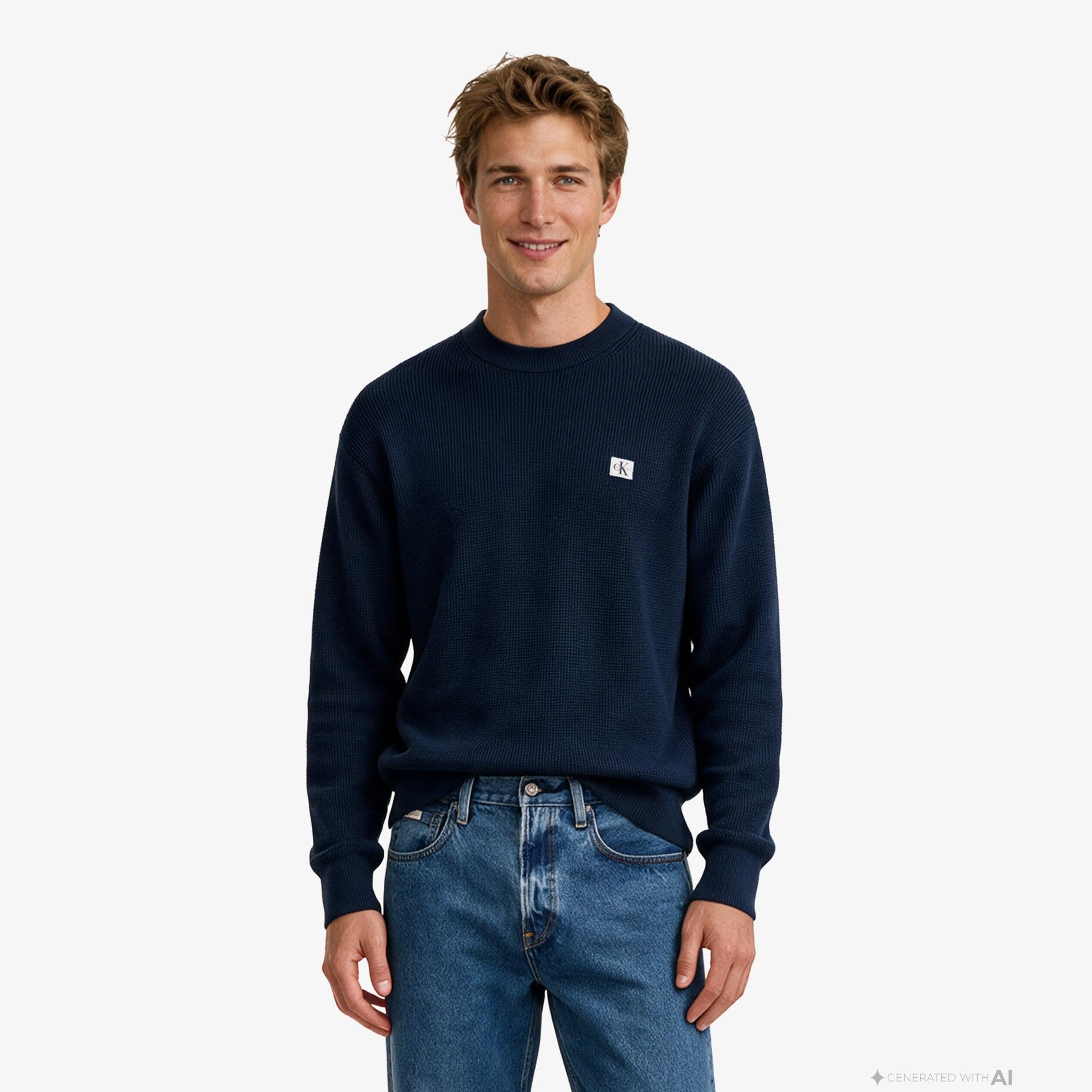 Calvin Klein Classic Cotton Erkek Mavi Triko