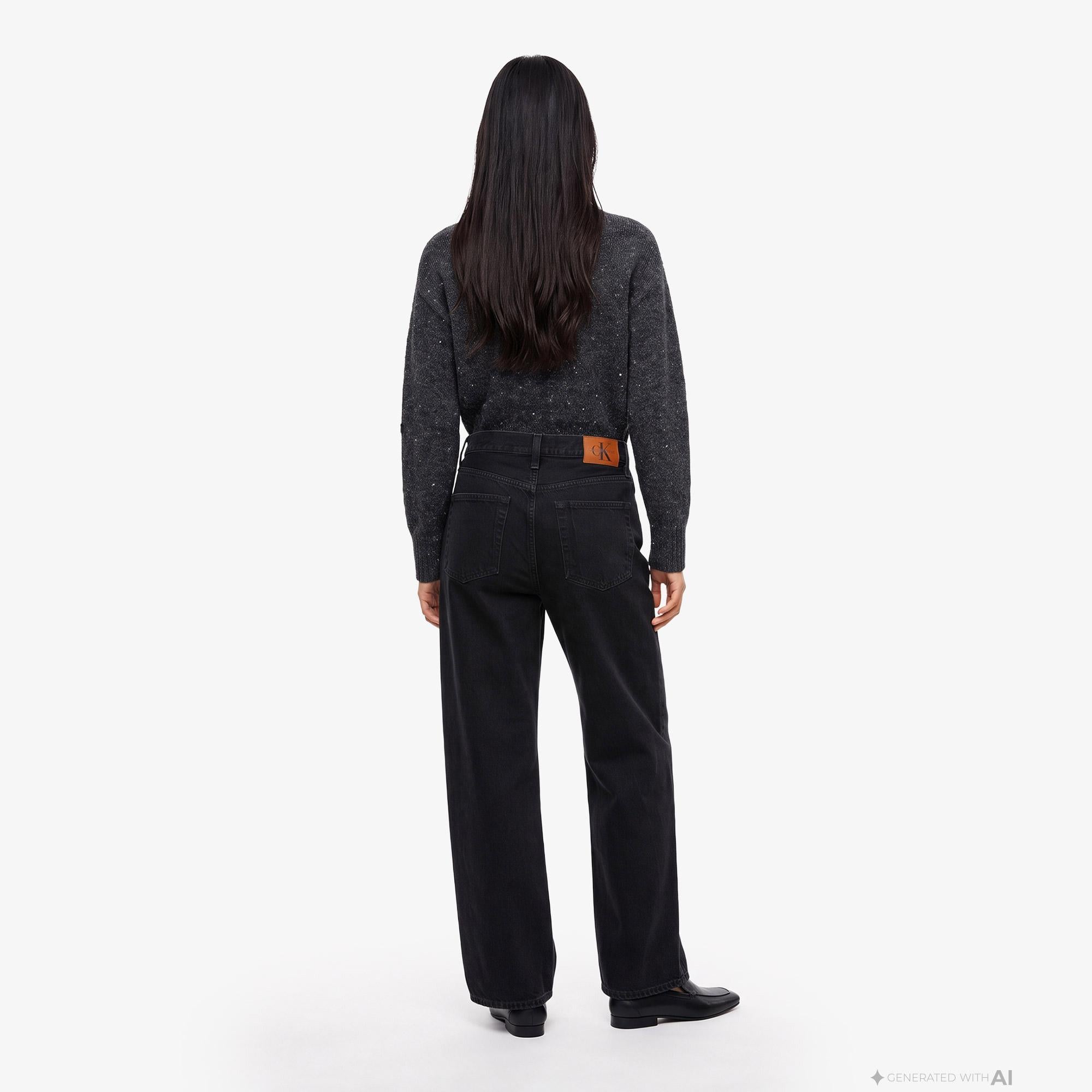 Calvin Klein The Wide Leg Worn Black Kadın Siyah Jean