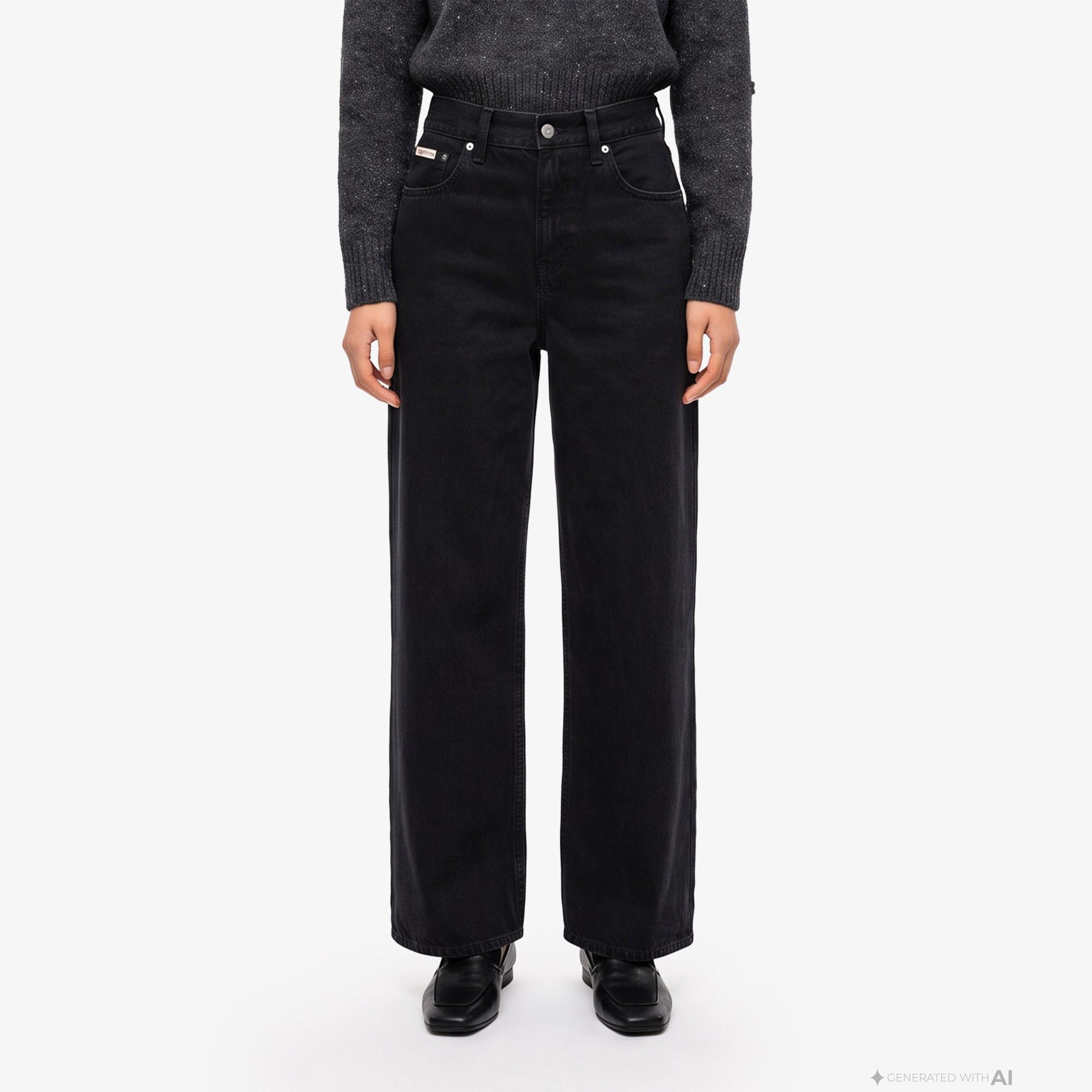Calvin Klein The Wide Leg Worn Black Kadın Siyah Jean