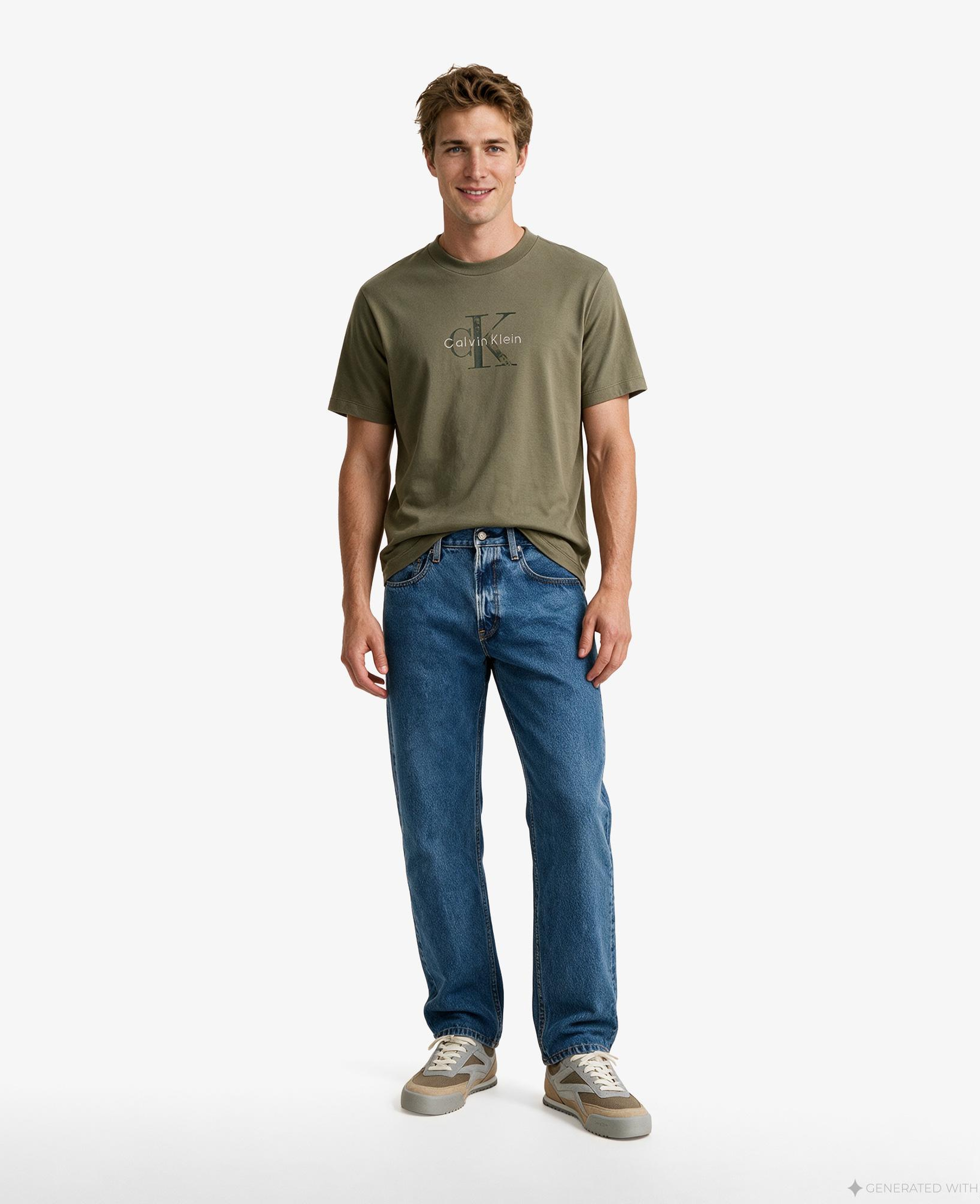 Calvin Klein 20S Distressd Monologo Graphic Erkek Bej T-Shirt