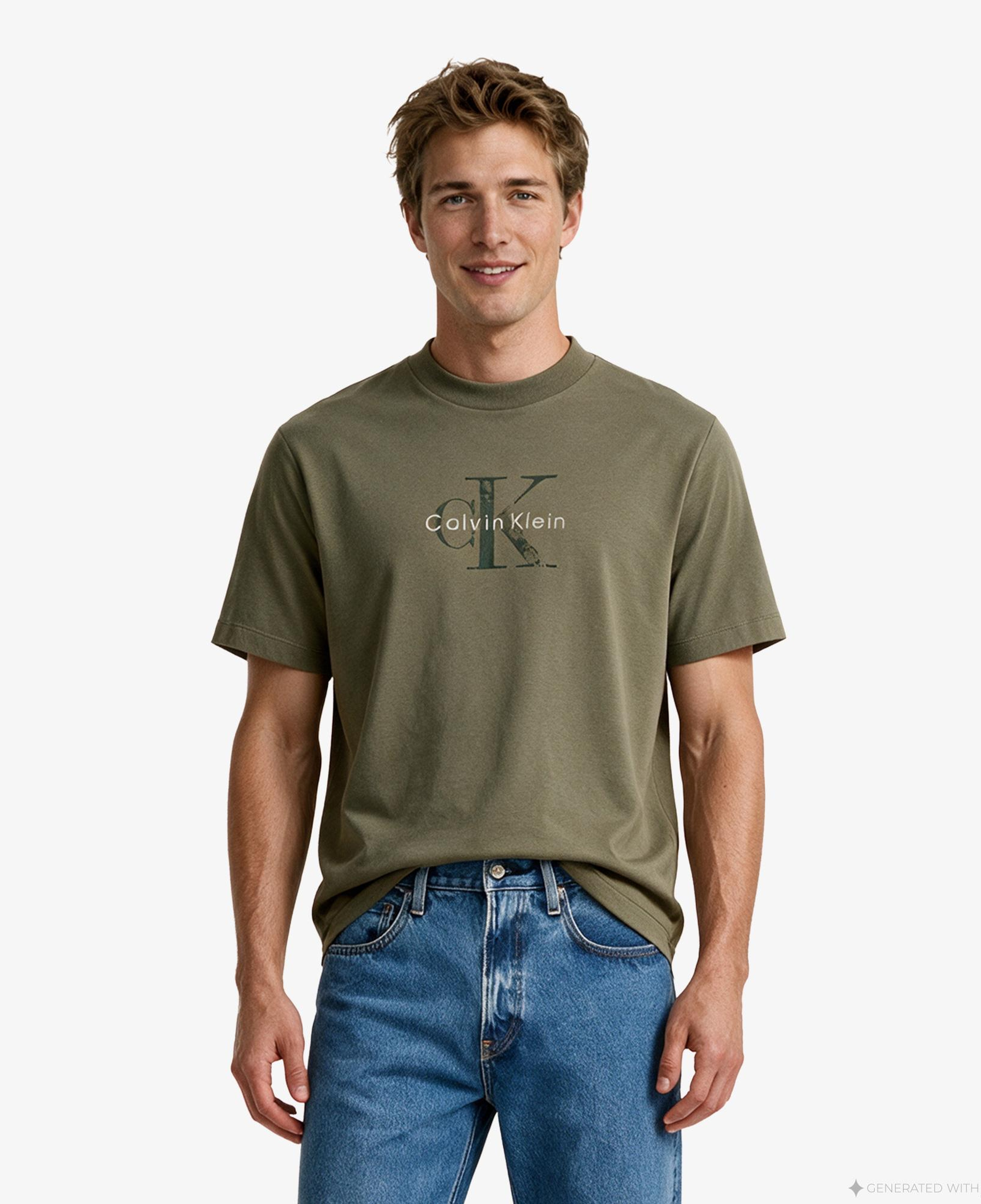 Calvin Klein 20S Distressd Monologo Graphic Erkek Bej T-Shirt