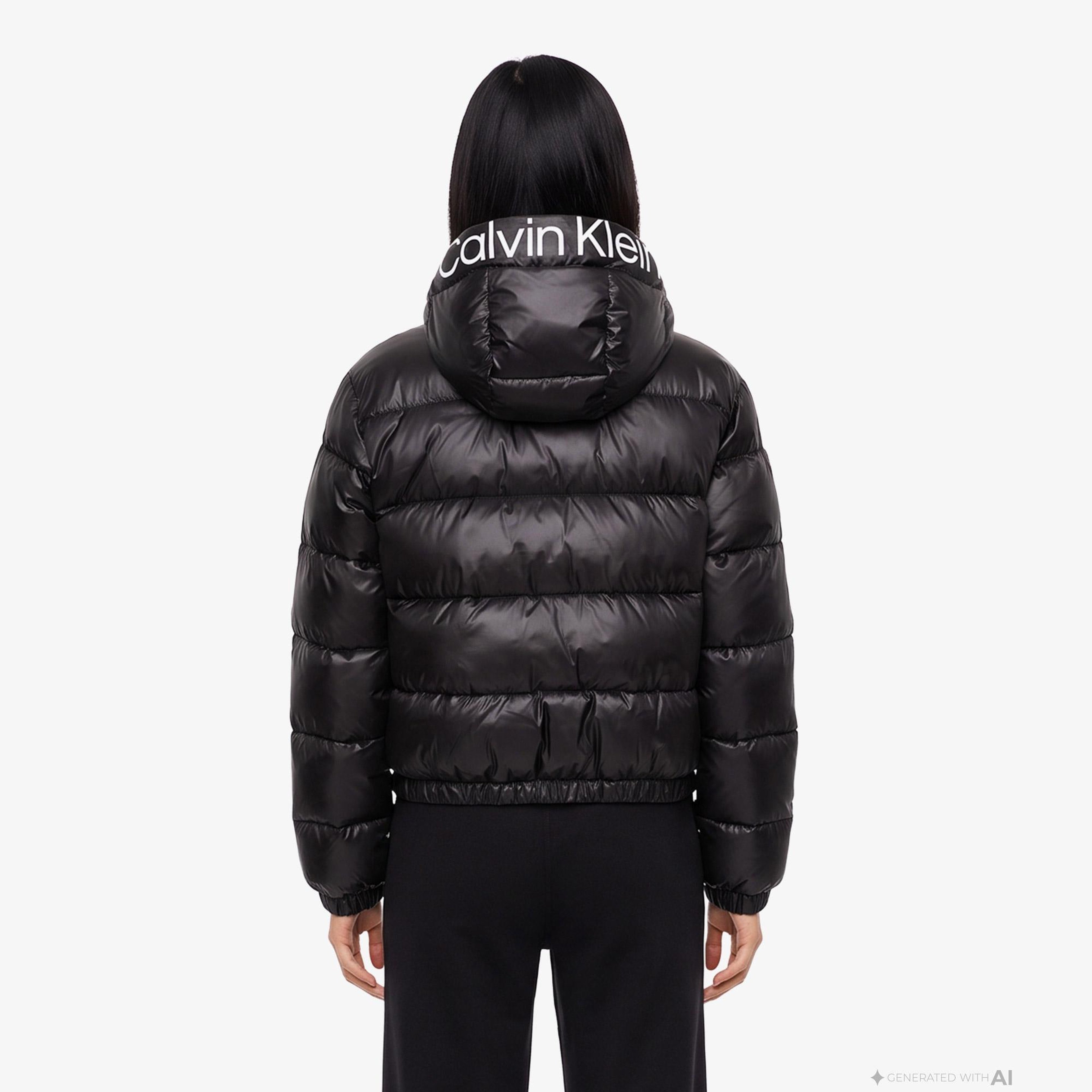 Calvin Klein Short Logo Puffer Kadın Siyah Ceket
