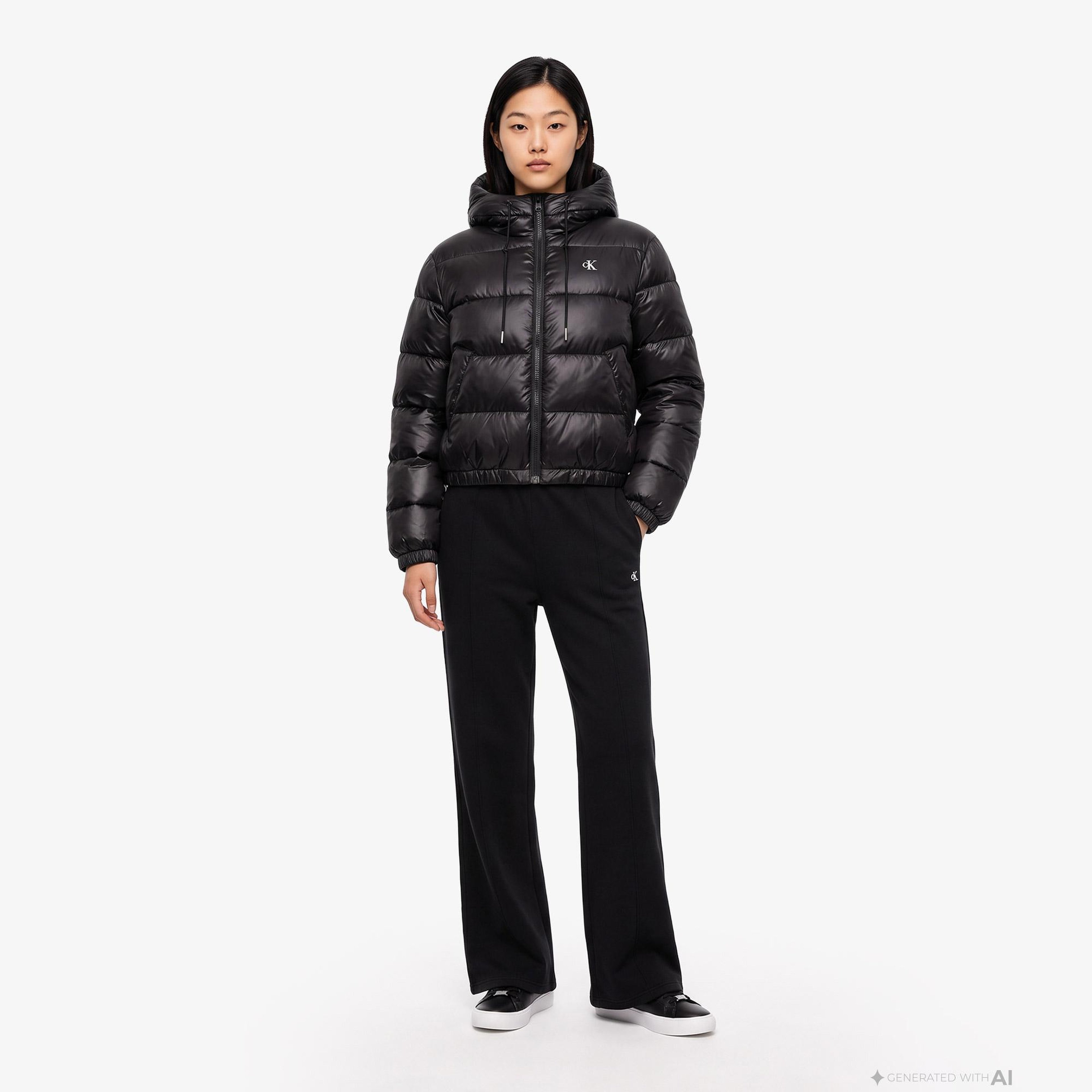Calvin Klein Short Logo Puffer Kadın Siyah Ceket