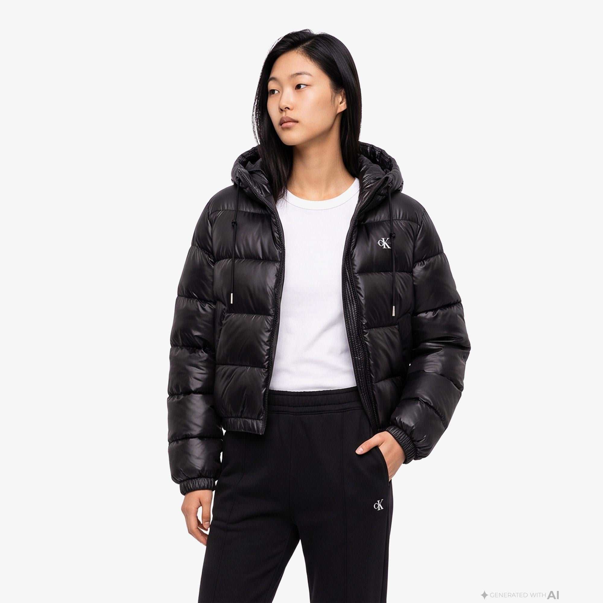 Calvin Klein Short Logo Puffer Kadın Siyah Ceket