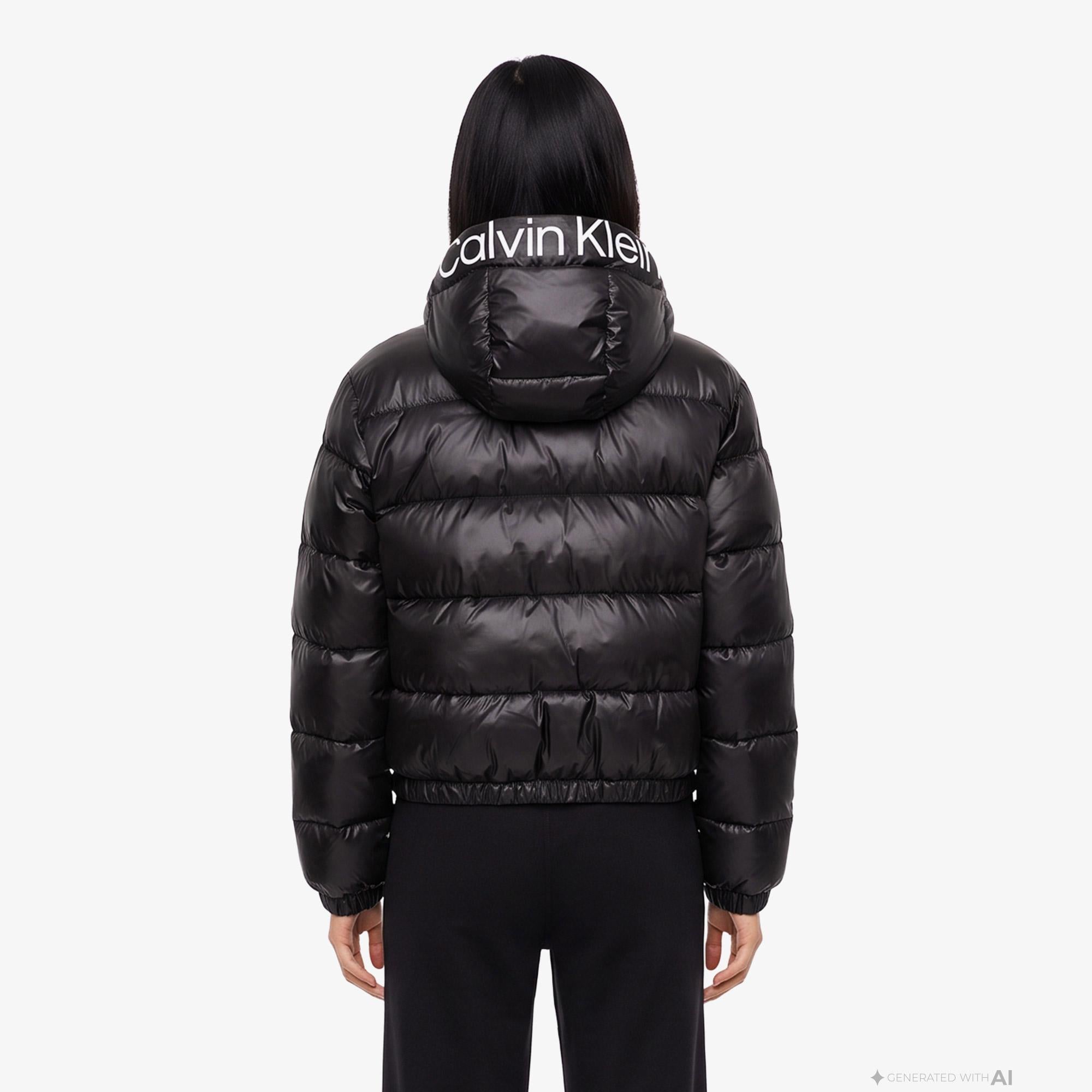 Calvin Klein Short Logo Puffer Kadın Siyah Ceket