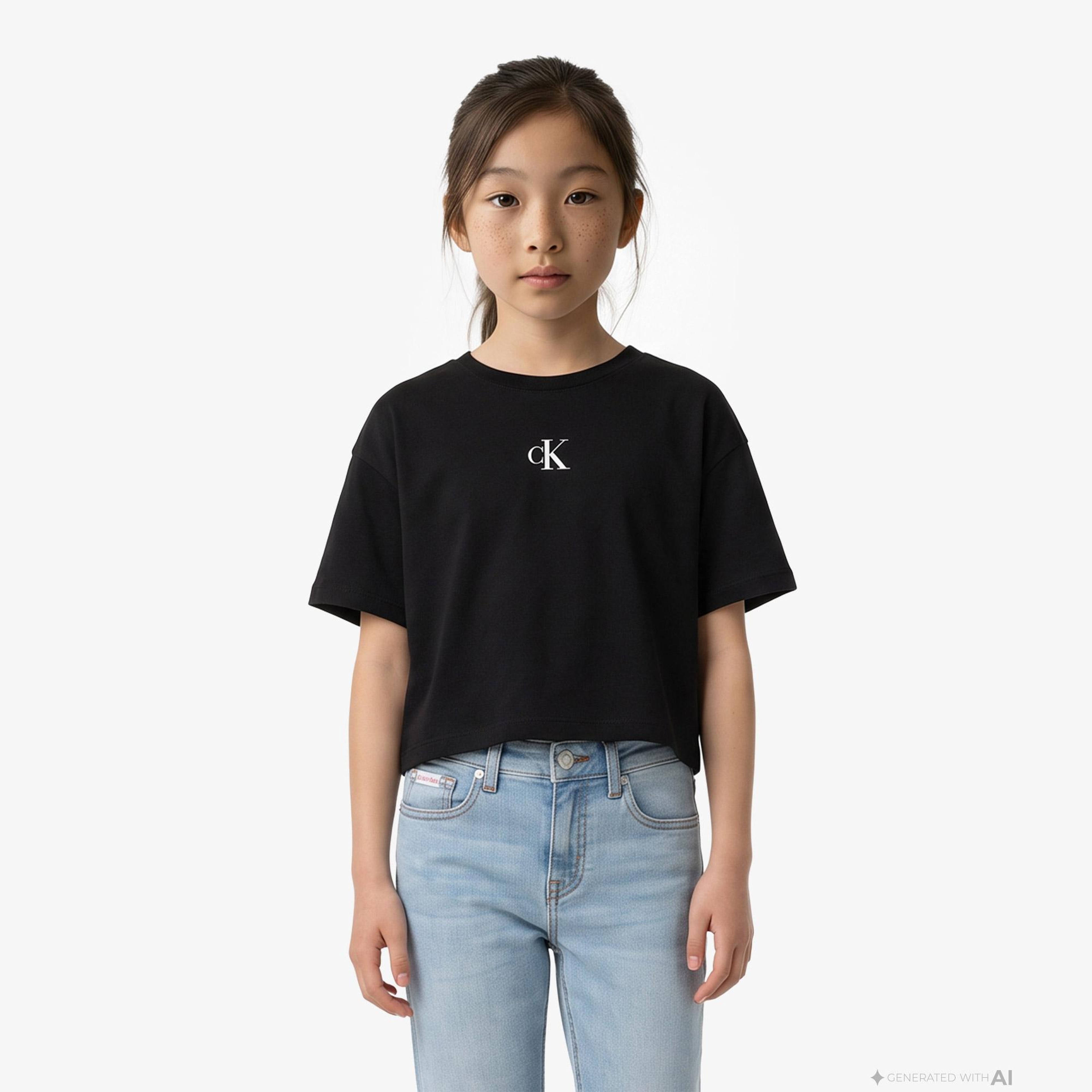 Calvin Klein Logo Boxy Çocuk Siyah T-Shirt