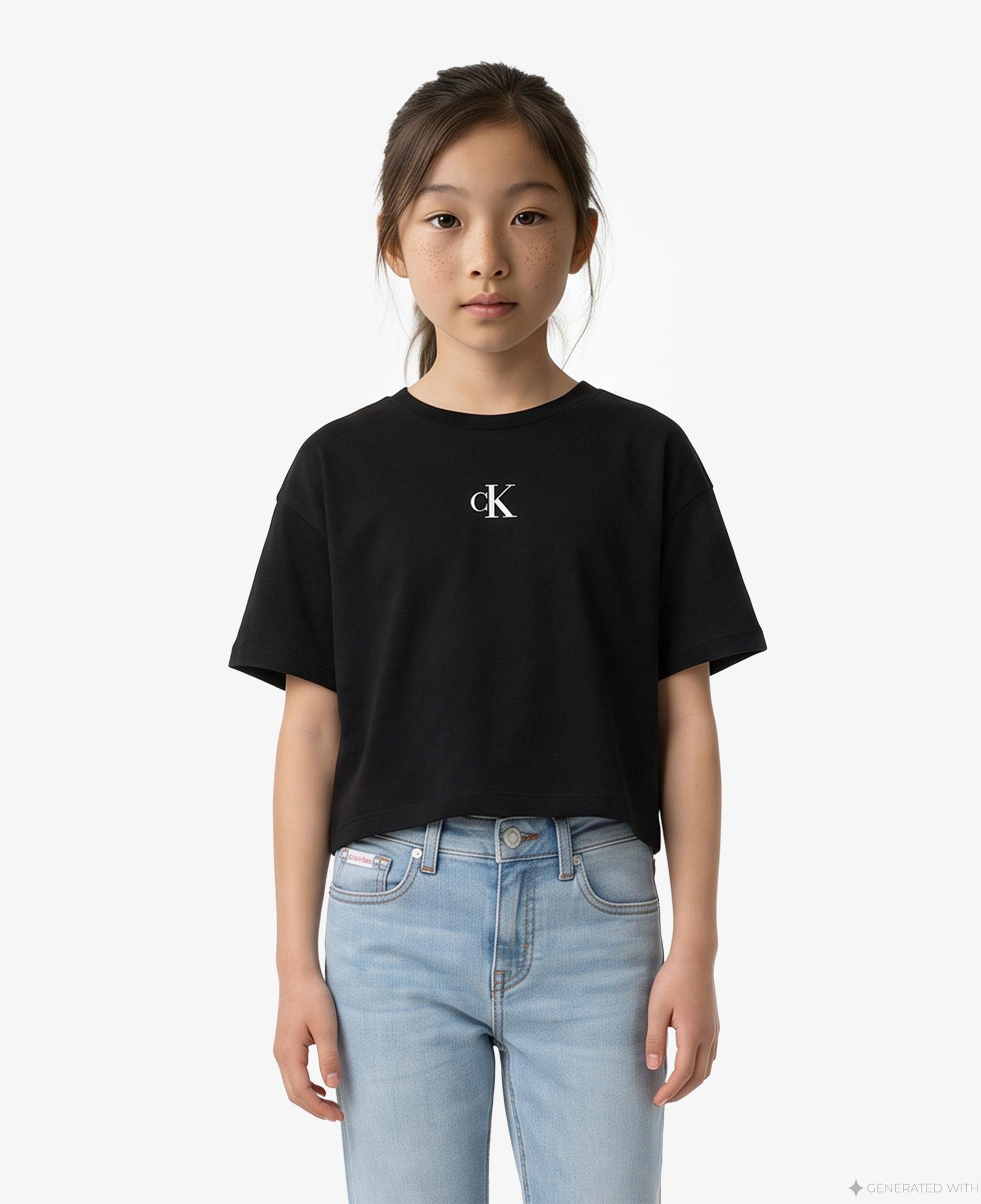 Calvin Klein Logo Boxy Çocuk Siyah T-Shirt