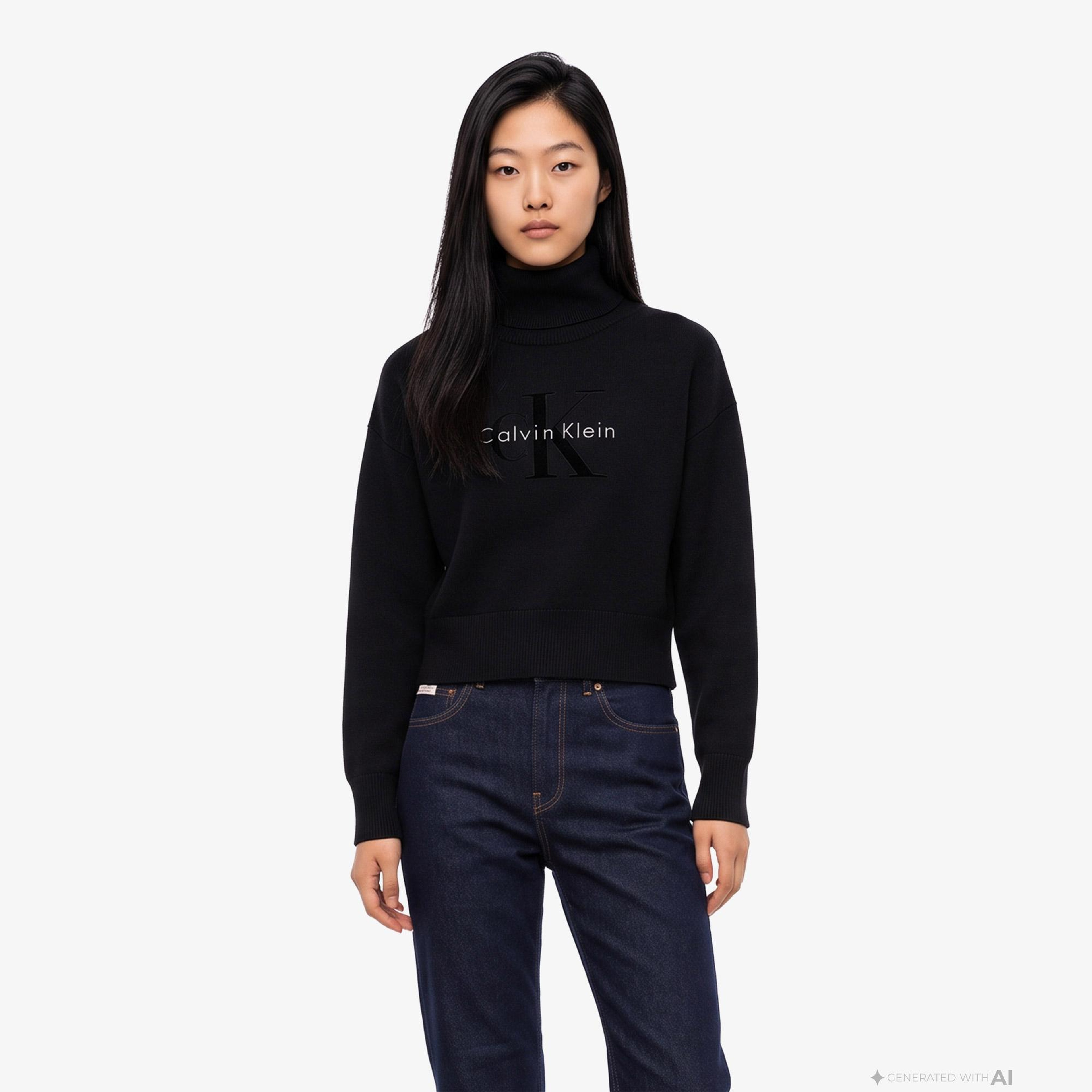 Calvin Klein Logo Pullover Kadın Siyah Triko