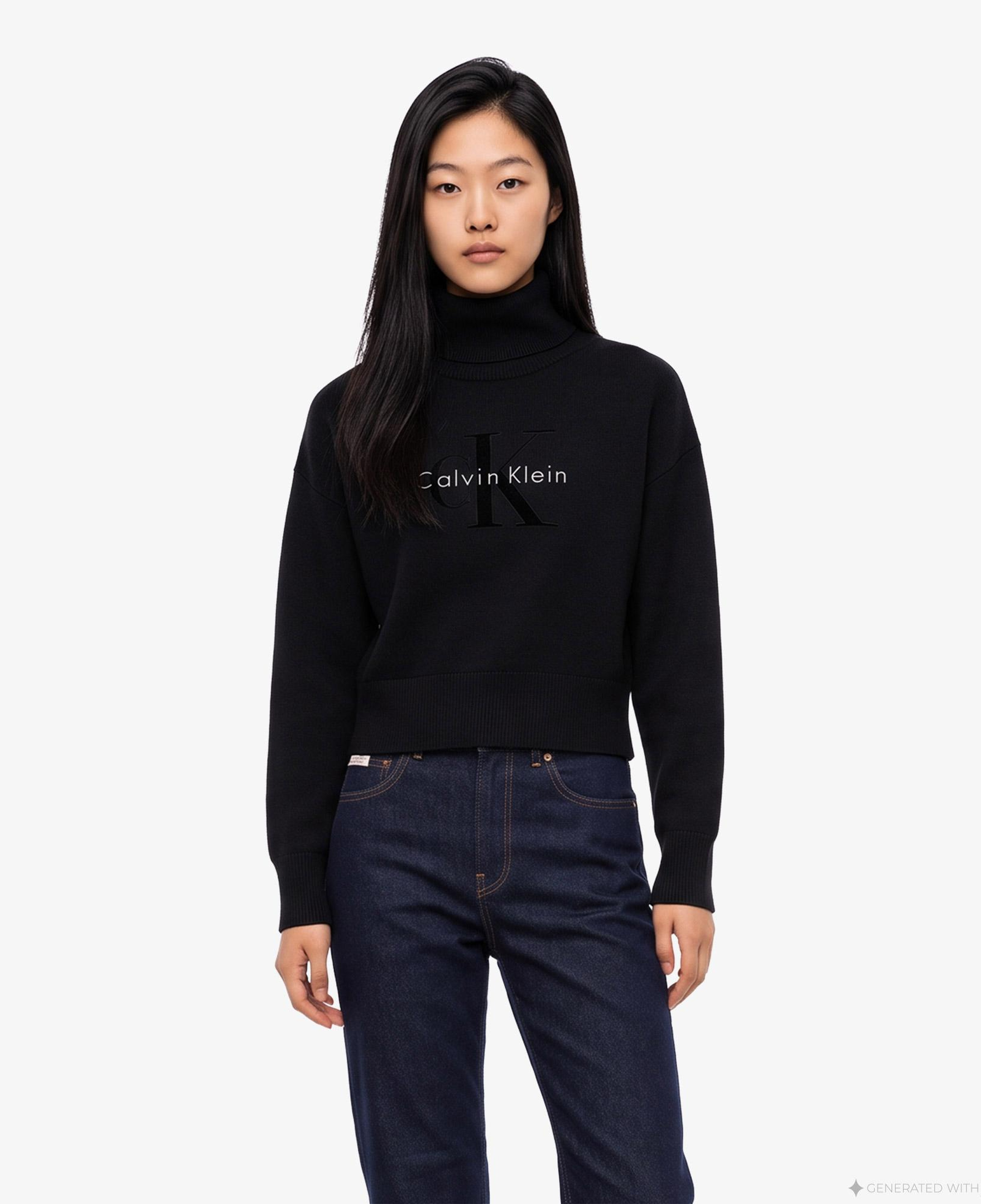 Calvin Klein Logo Pullover Kadın Siyah Triko