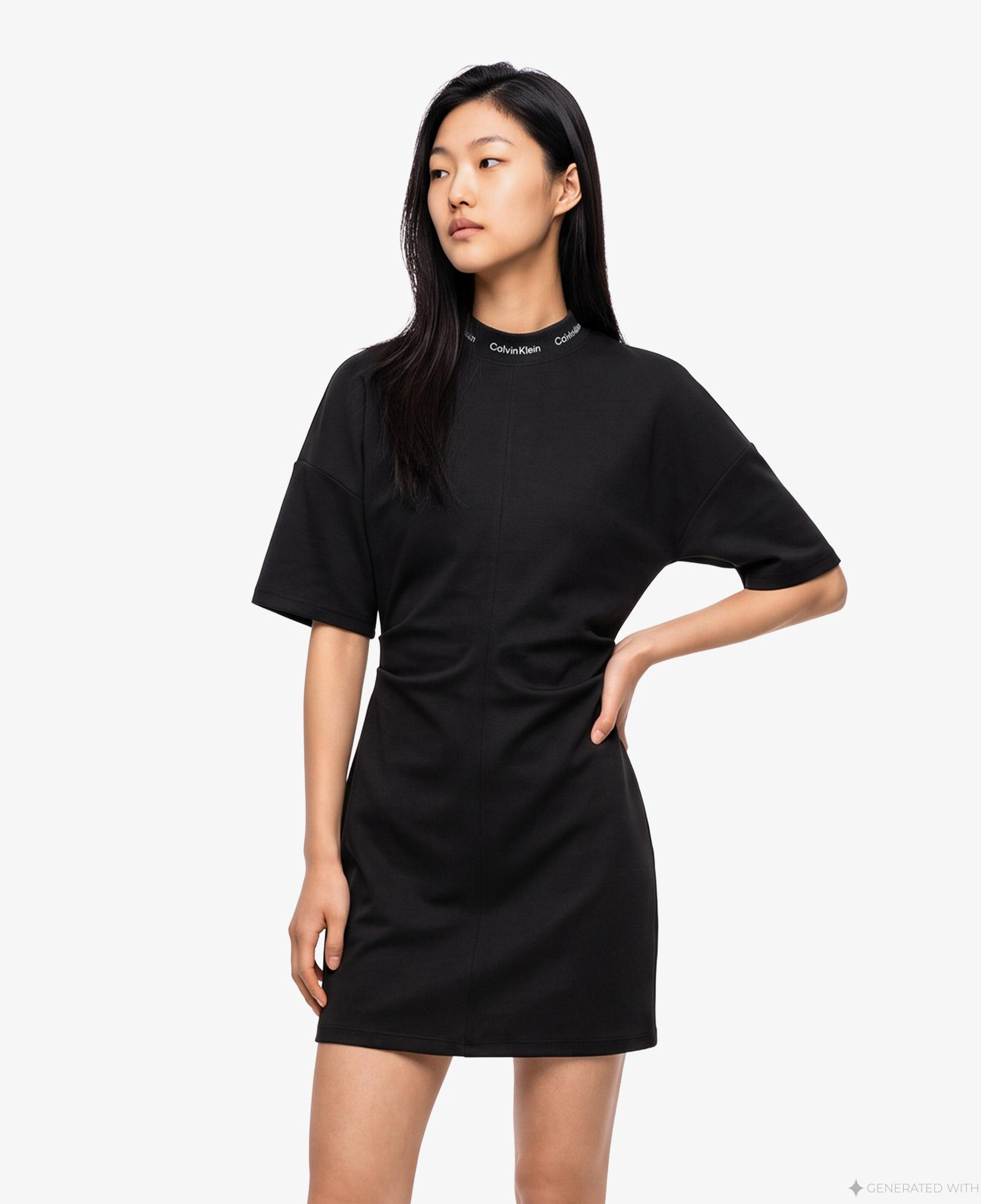 Calvin Klein Logo Rib Interlock Kadın Siyah Elbise