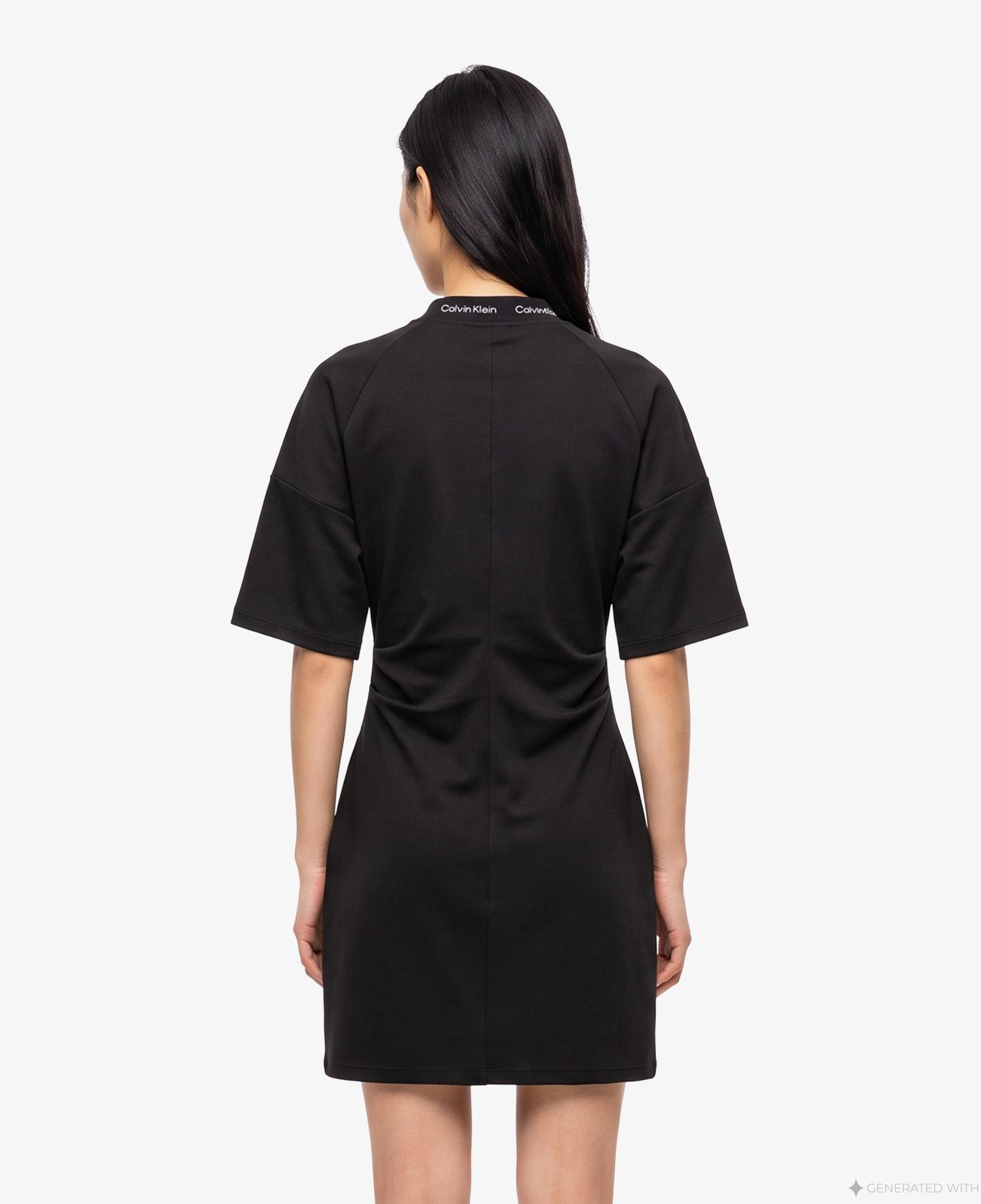 Calvin Klein Logo Rib Interlock Kadın Siyah Elbise
