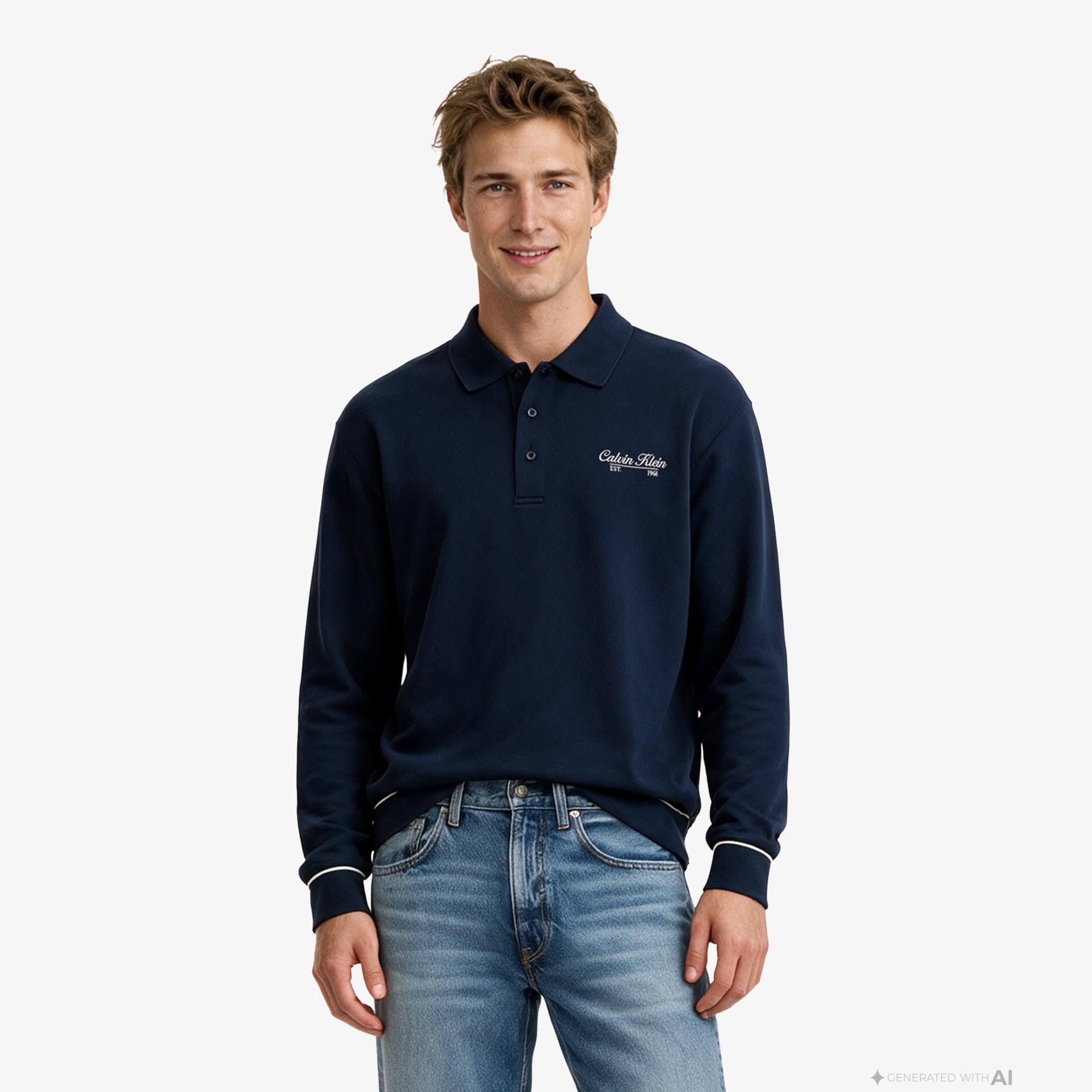 Calvin Klein Gsm Terry Pıped Erkek Mavi Sweatshirt