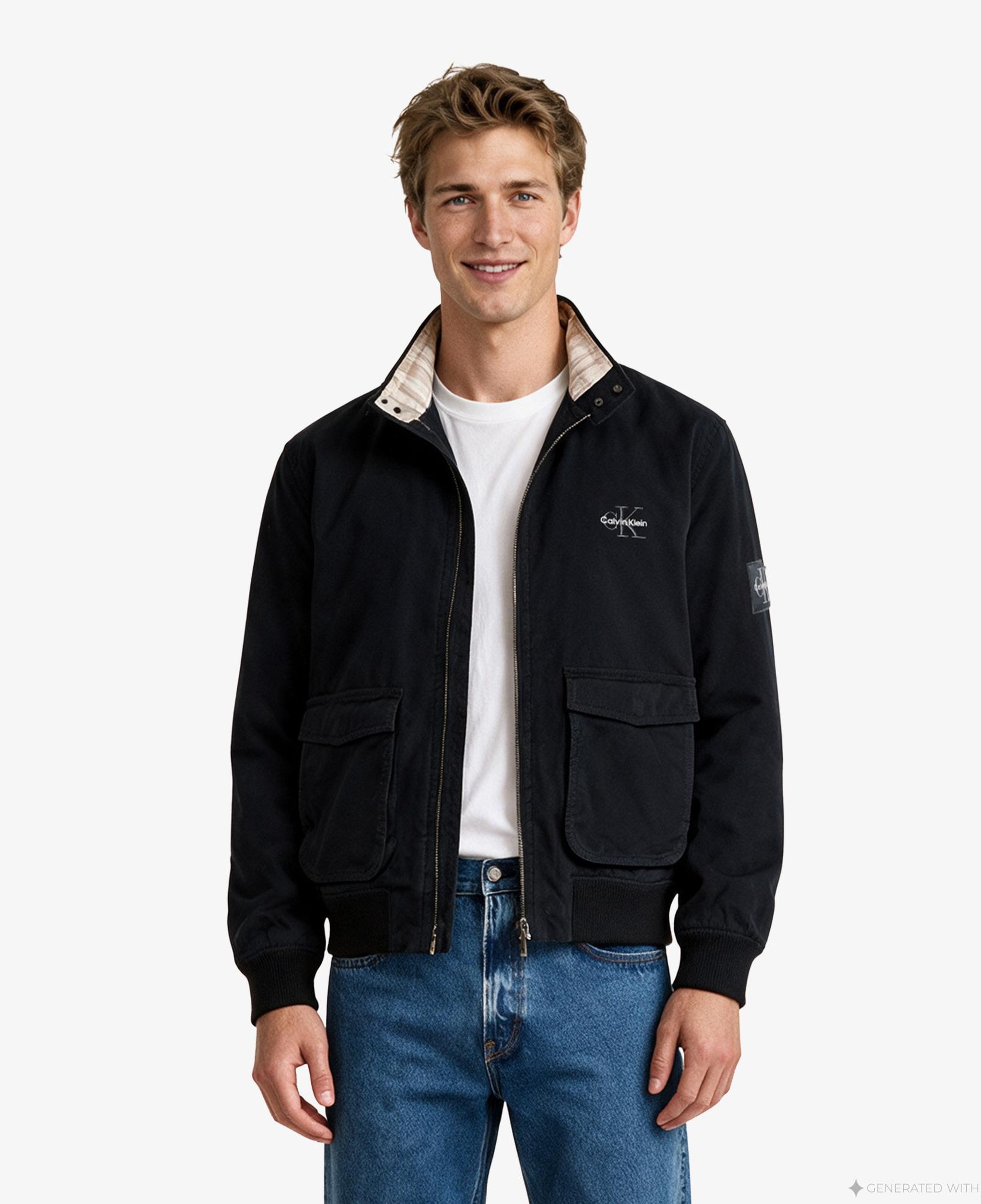 Calvin Klein Cotton Flannel Lined Harrington Erkek Siyah Ceket