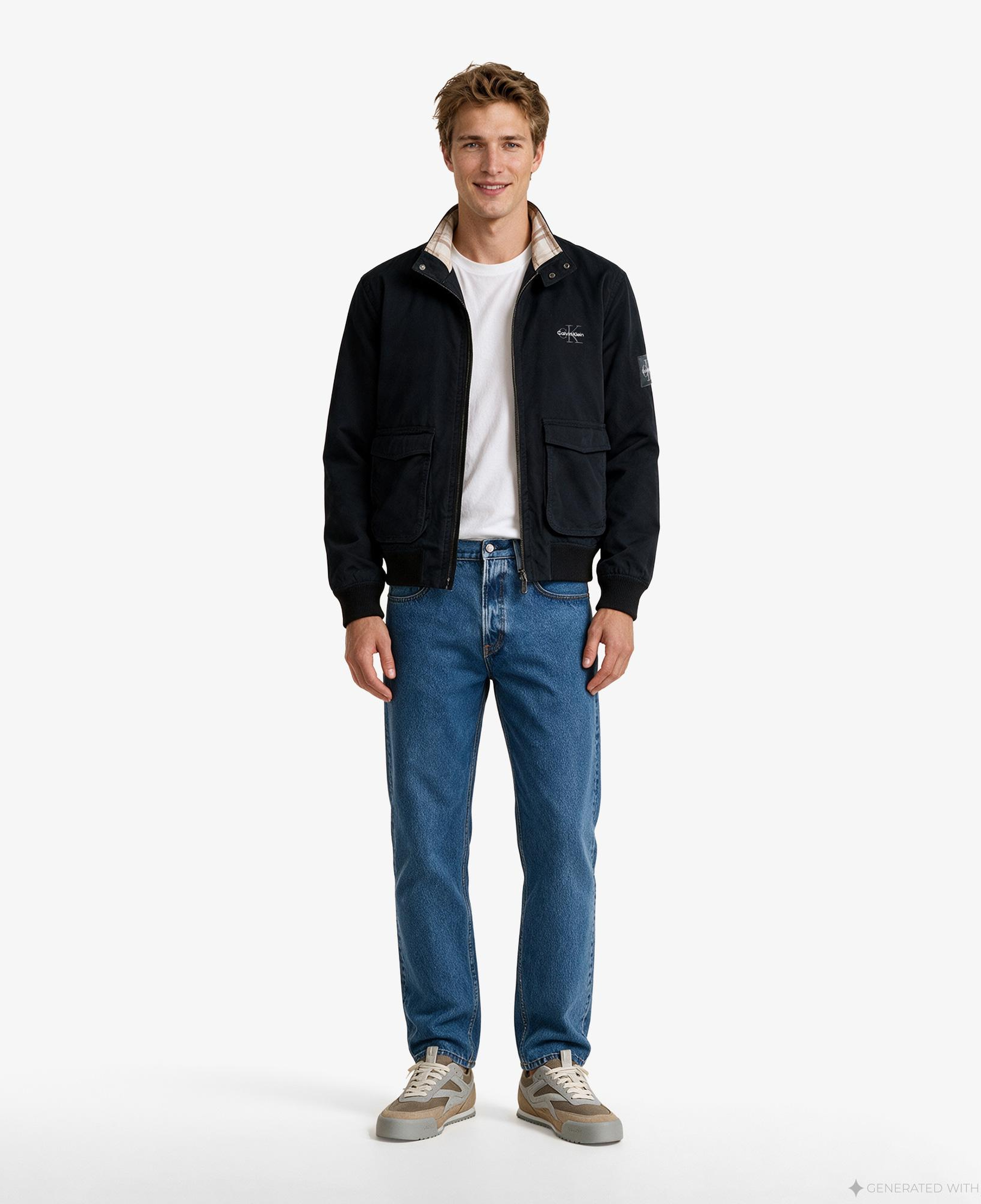 Calvin Klein Cotton Flannel Lined Harrington Erkek Siyah Ceket