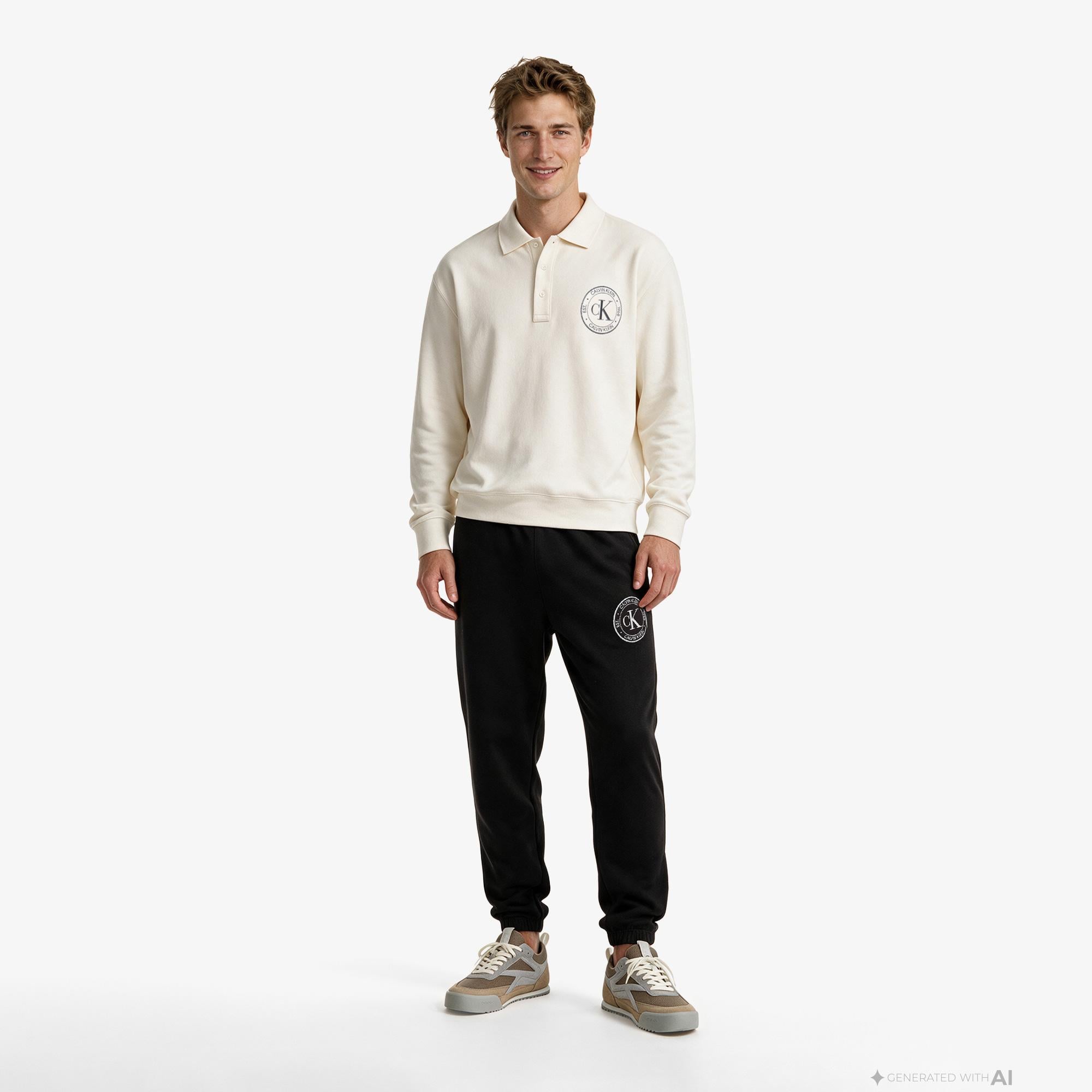 Calvin Klein Terry Crest Graphic Jogger Erkek Siyah Eşofman Altı
