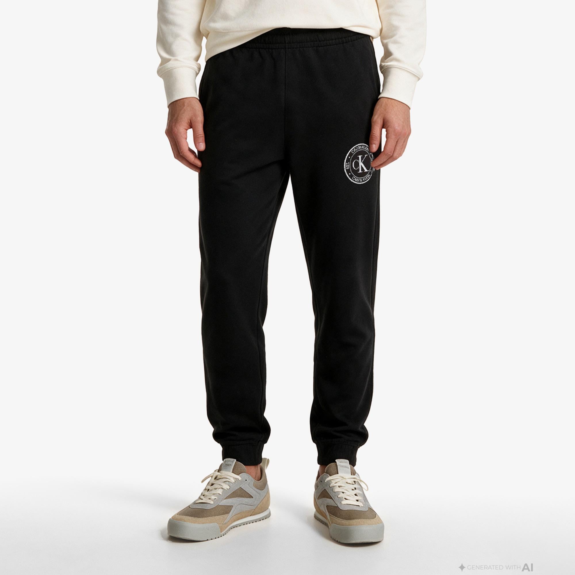 Calvin Klein Terry Crest Graphic Jogger Erkek Siyah Eşofman Altı