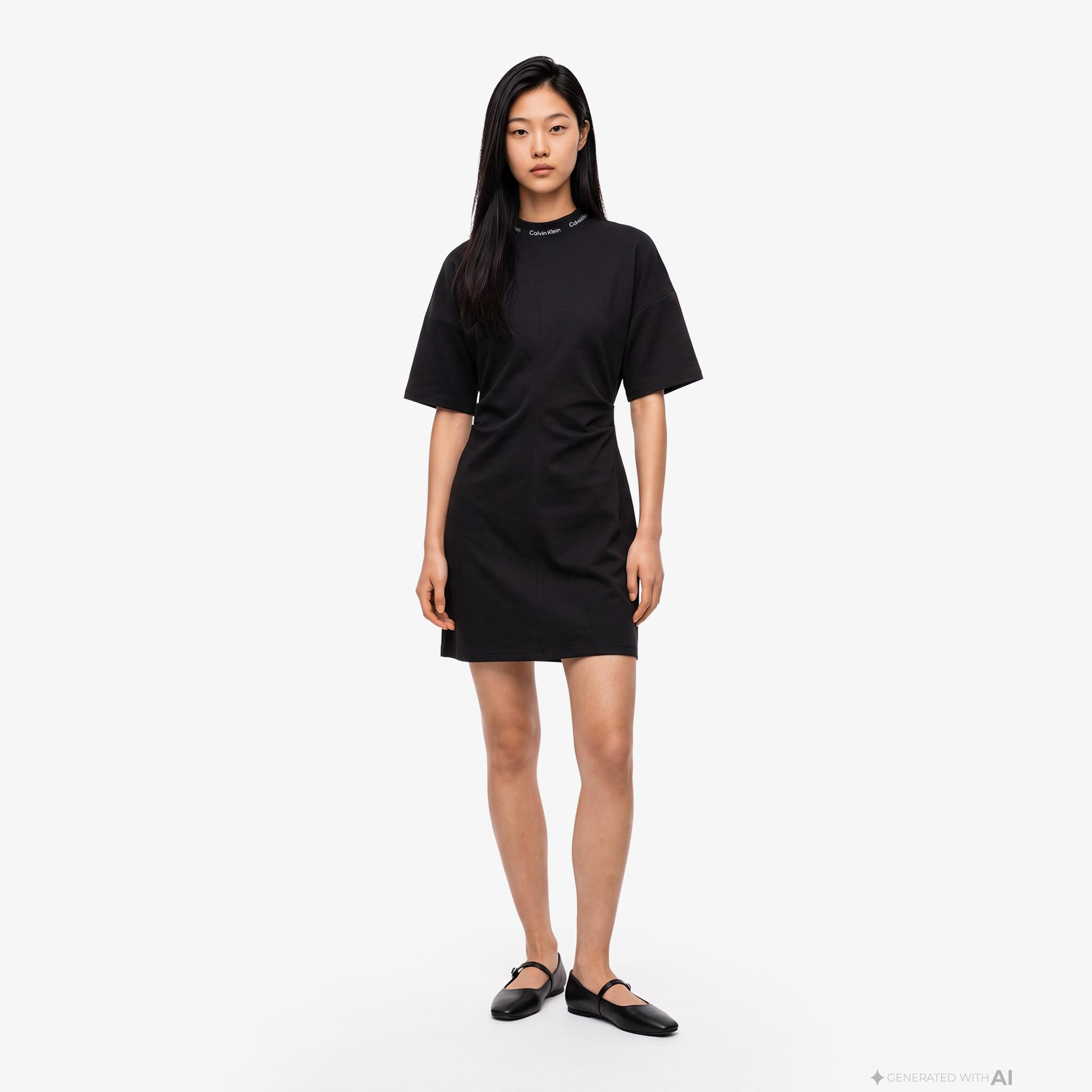 Calvin Klein Logo Rib Interlock Kadın Siyah Elbise