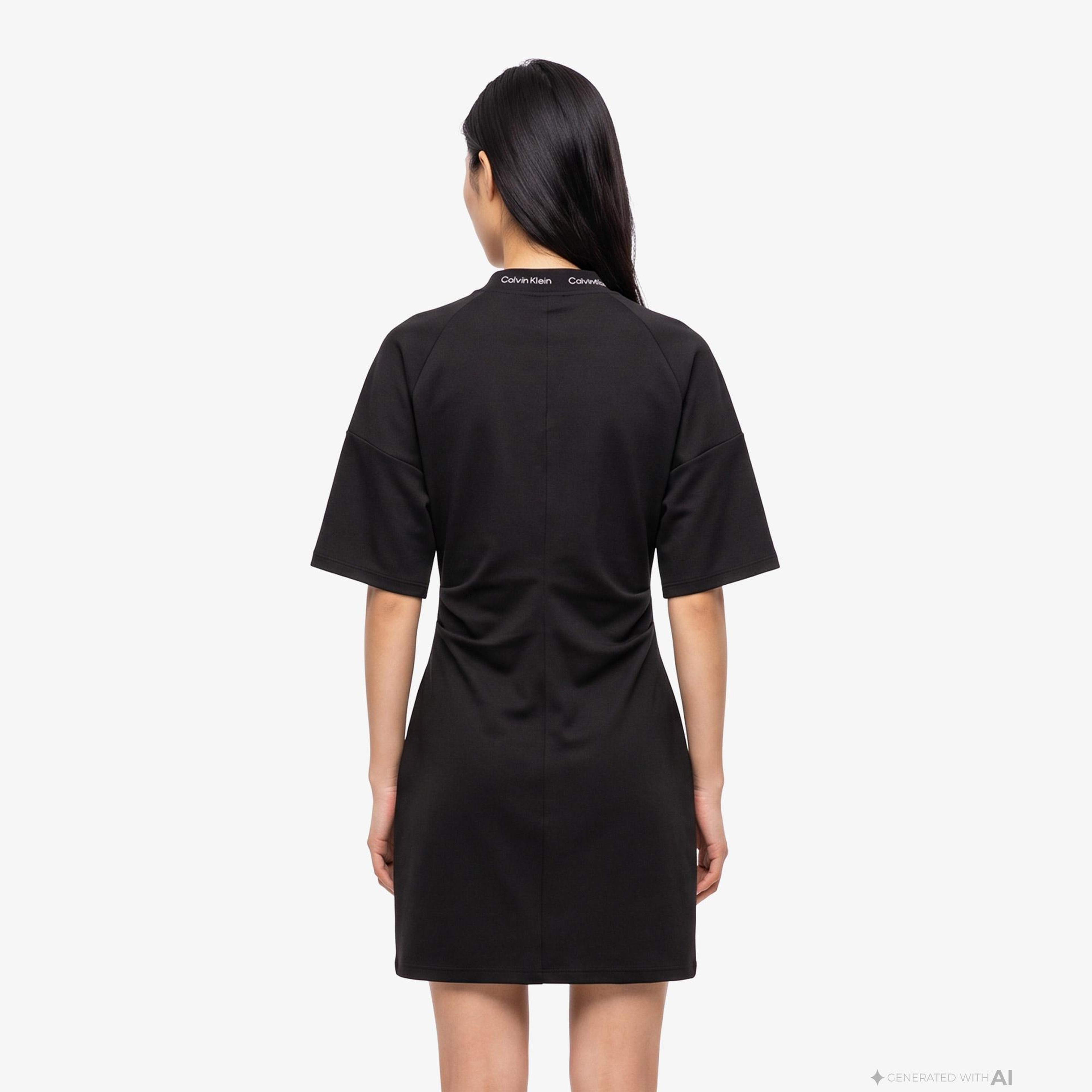 Calvin Klein Logo Rib Interlock Kadın Siyah Elbise