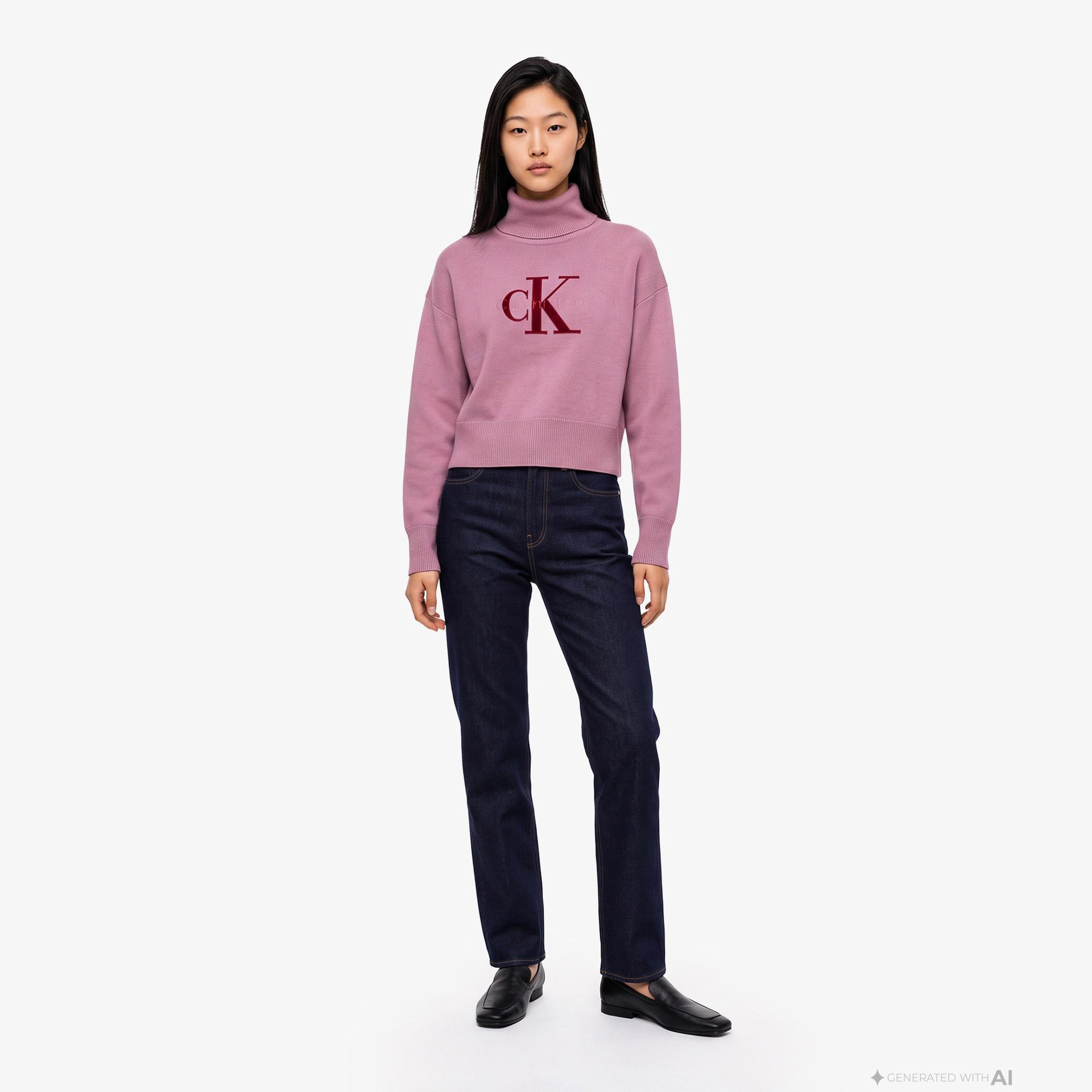 Calvin Klein Logo Pullover Kadın Kırmızı Triko