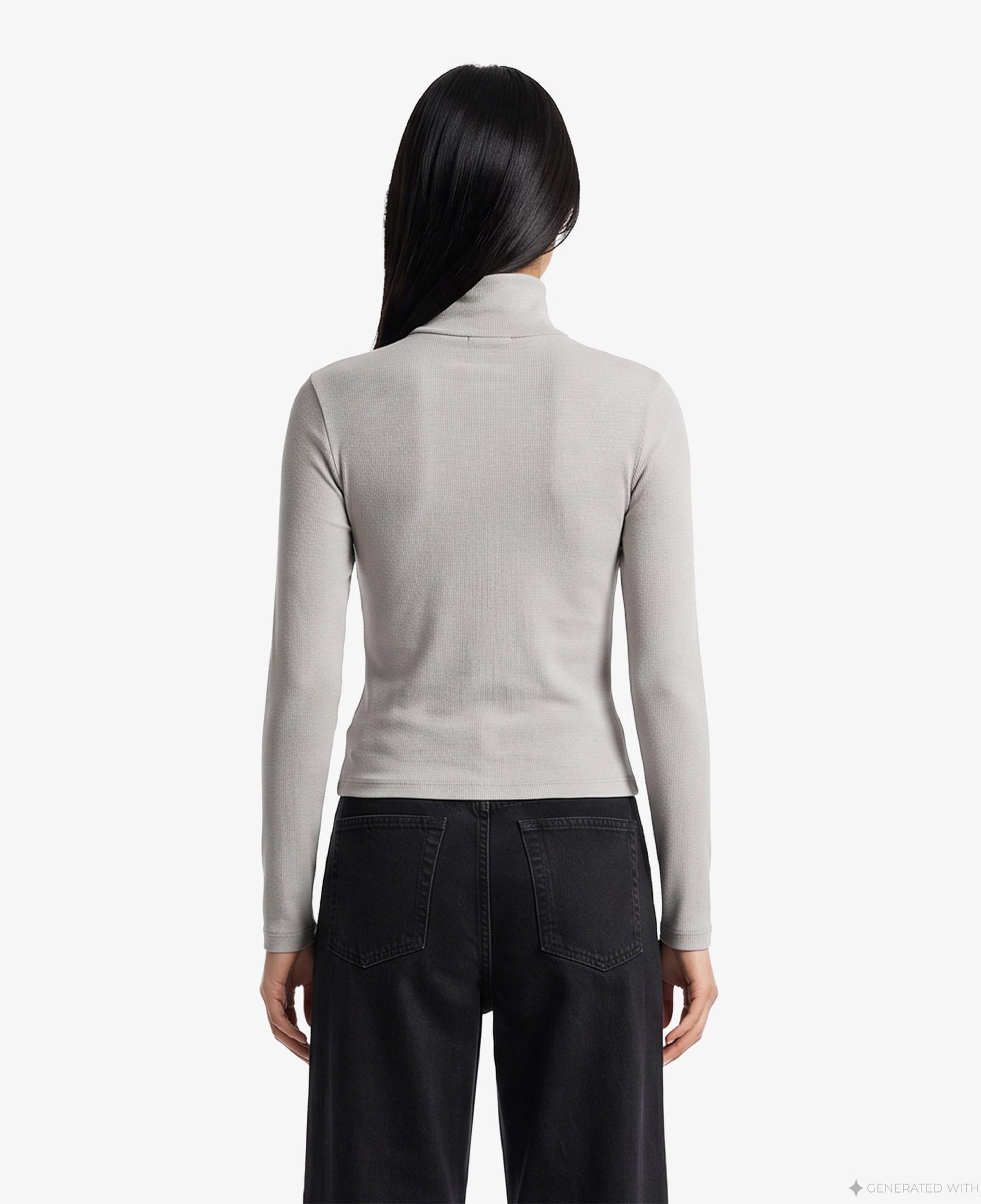 Calvin Klein Woven Label Henley Kadın Gri T-Shirt