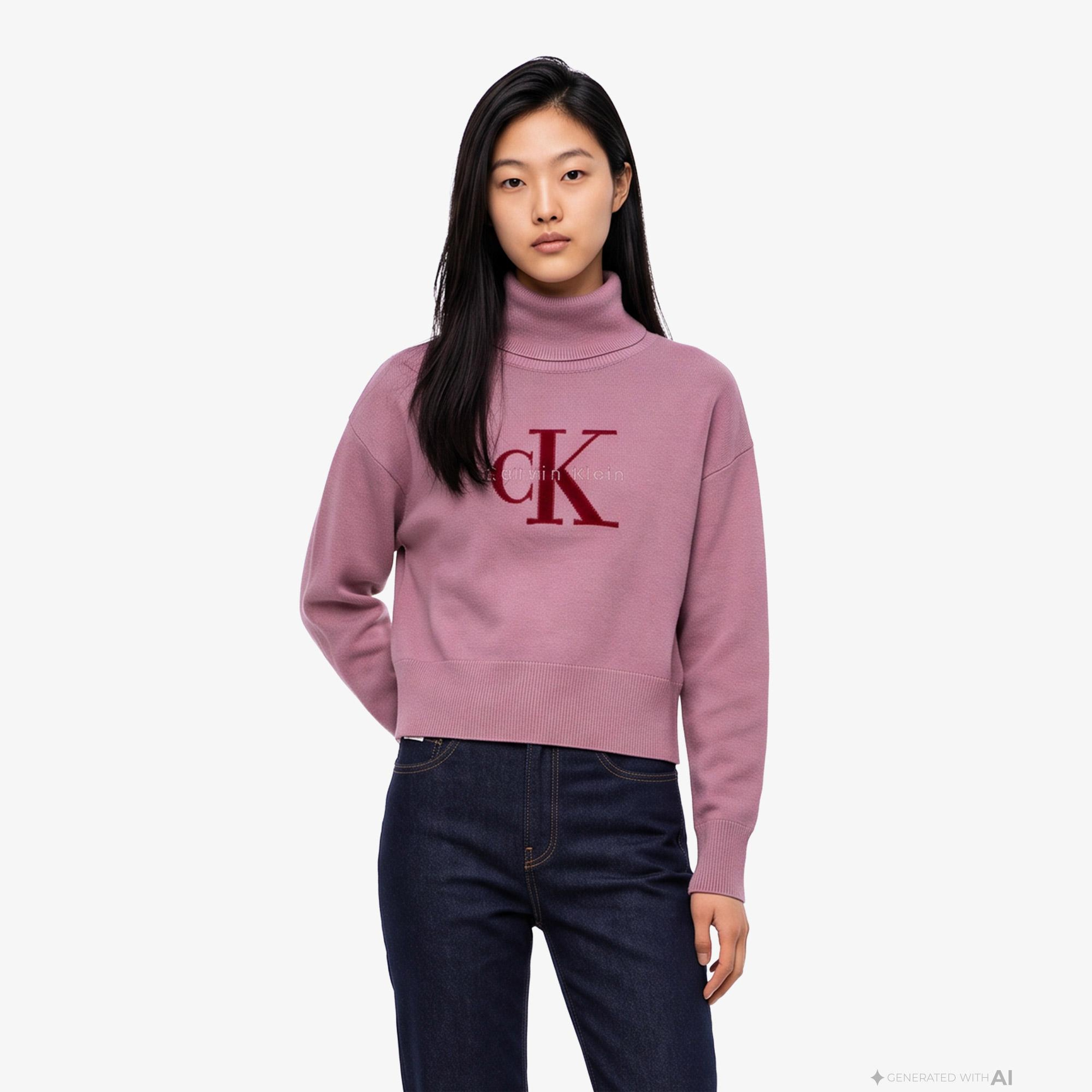 Calvin Klein Logo Pullover Kadın Kırmızı Triko