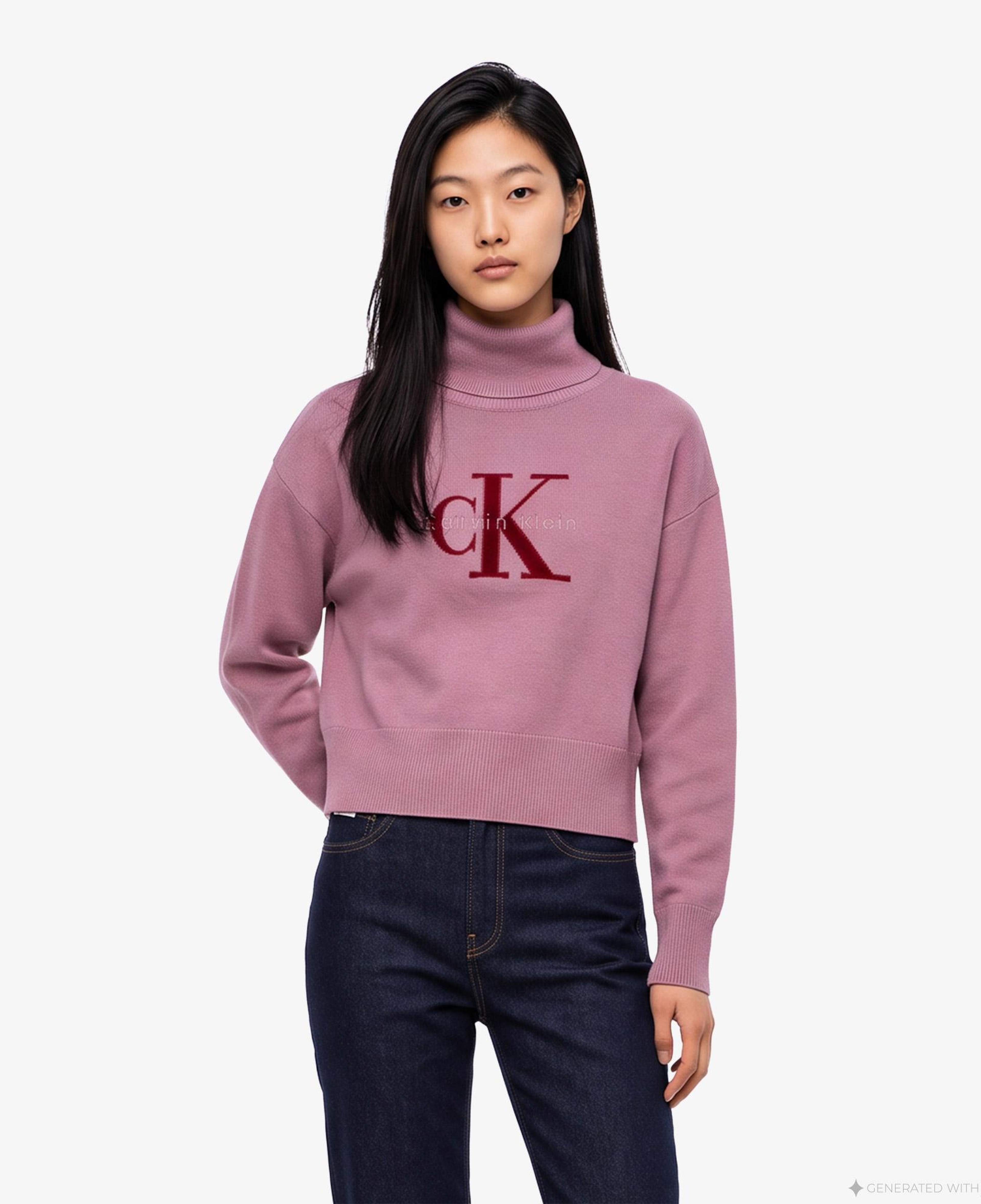 Calvin Klein Logo Pullover Kadın Kırmızı Triko