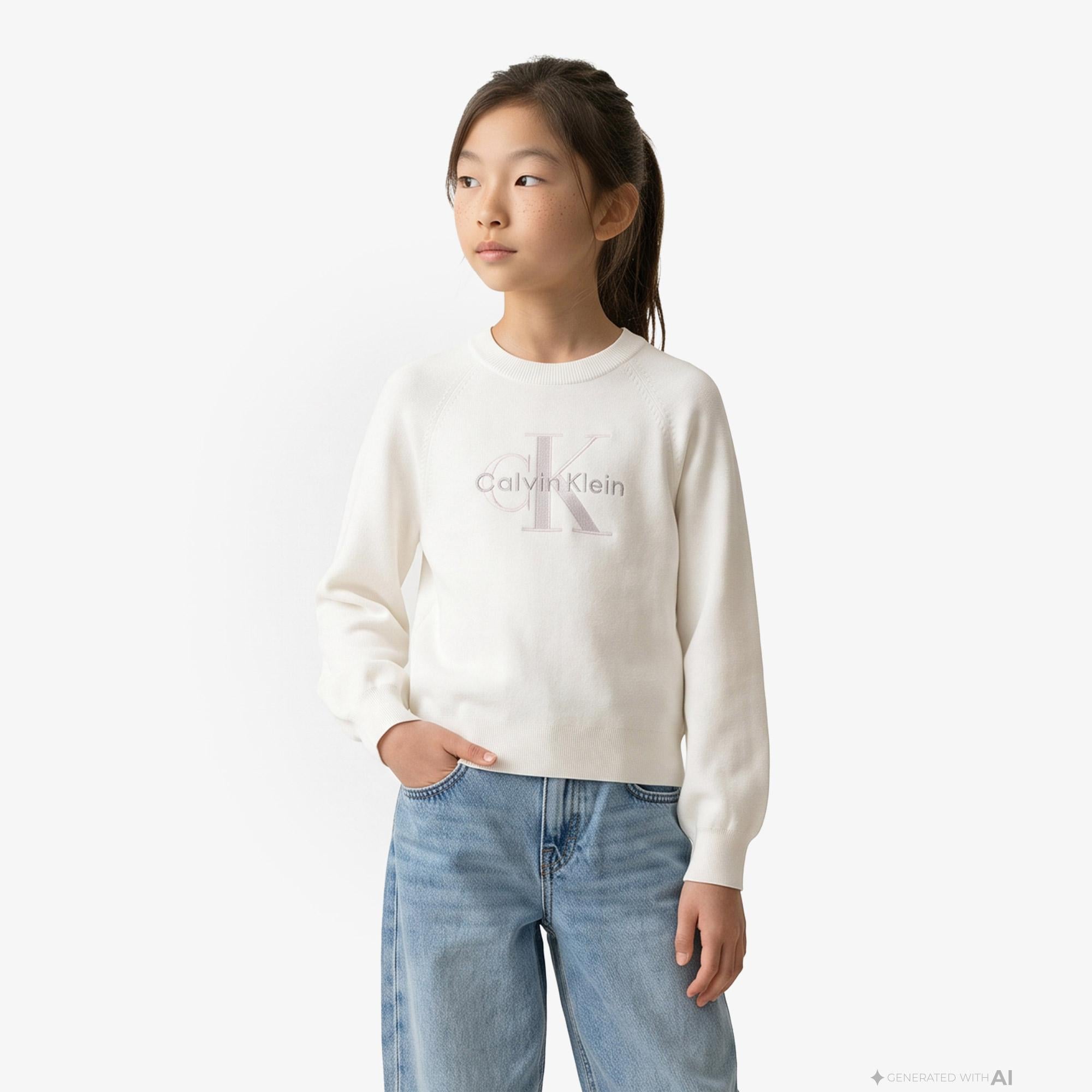 Calvin Klein Monologo Fashion Çocuk Beyaz Triko