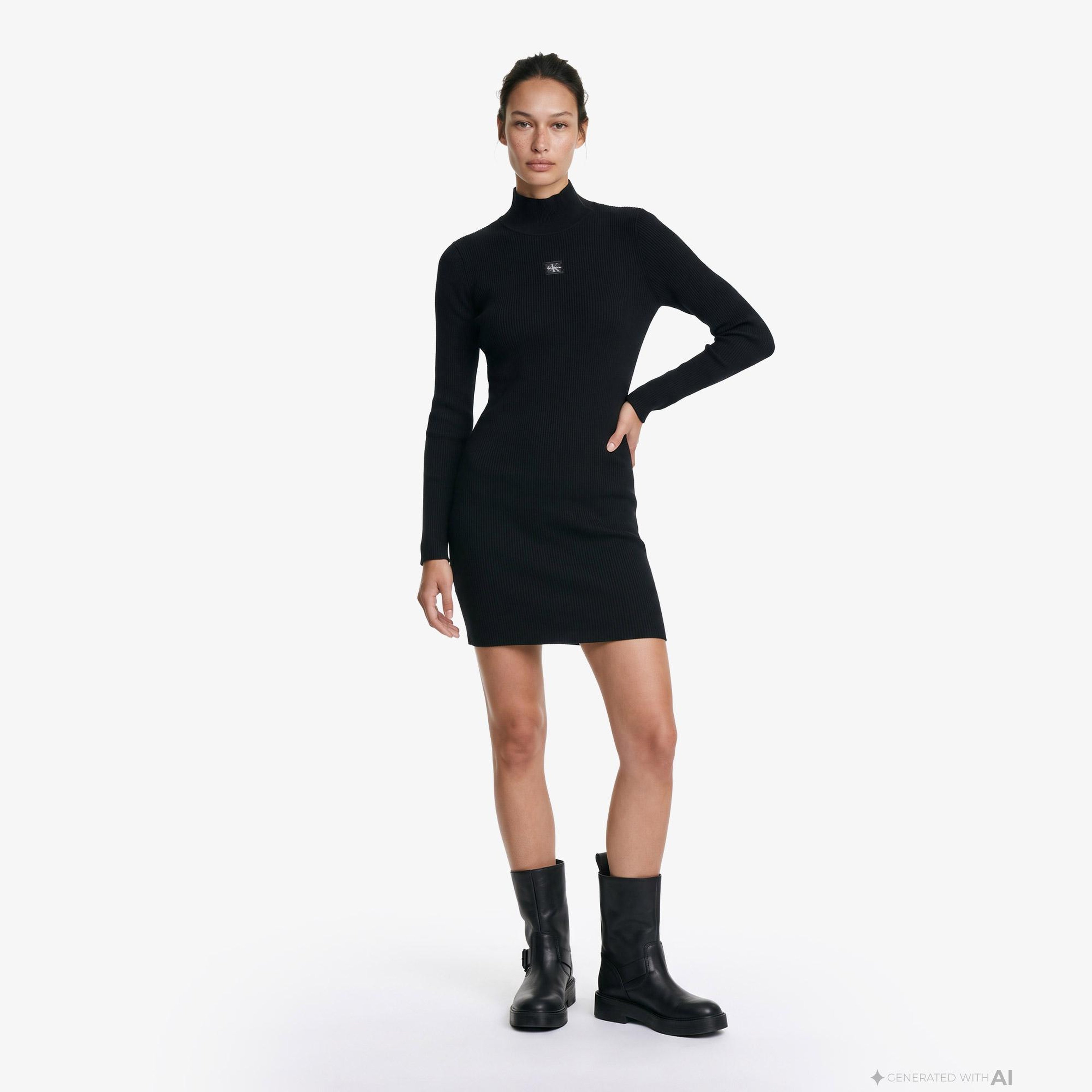 Calvin Klein Woven Label Mini Kadın Siyah Elbise